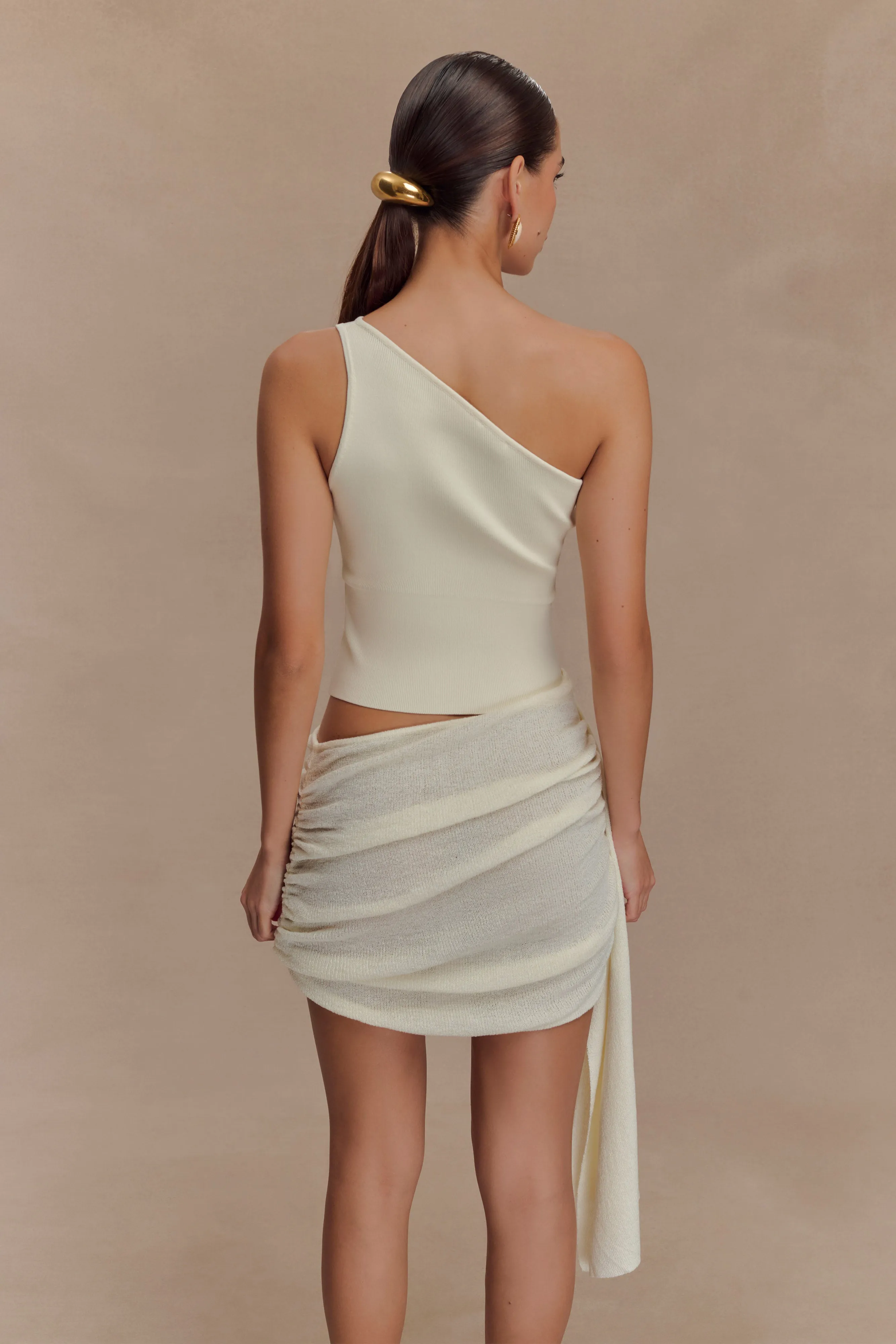 Cali Drape Skirt Knit Mini Dress - Ivory Daily Chic