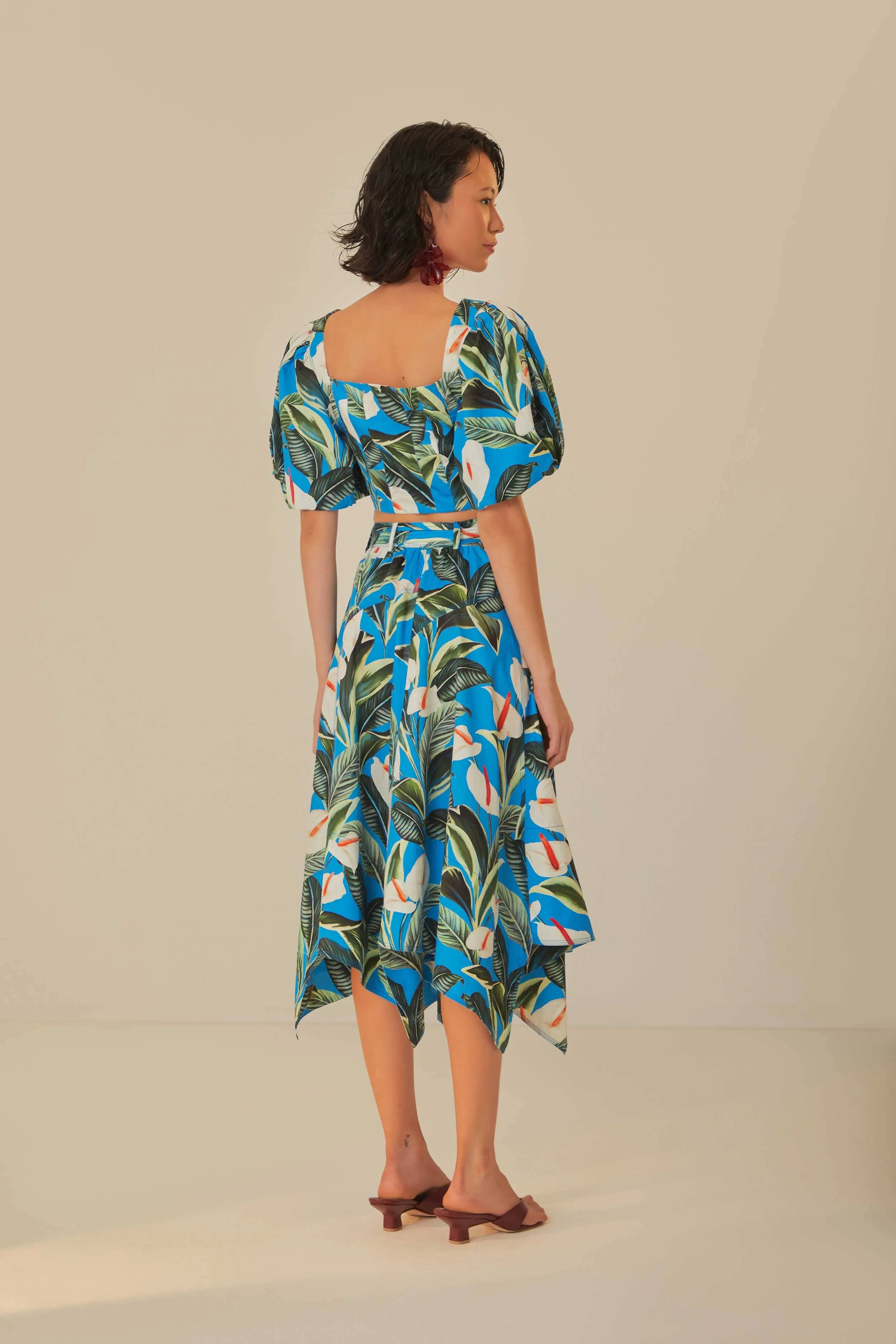 Blue Anthurium Garden Asymmetric Midi Skirt Mall Brand Look