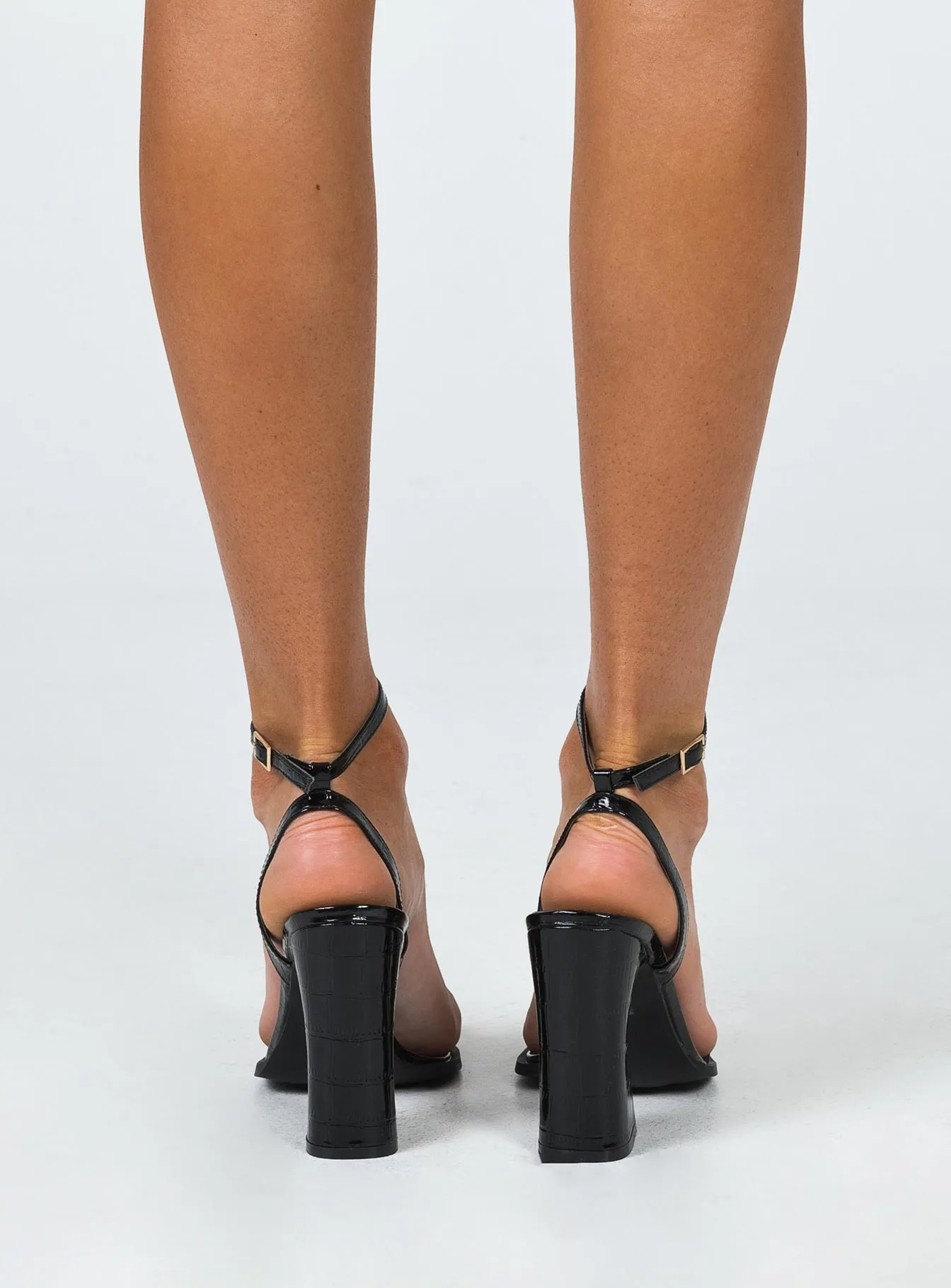 Glossy Detail Supportive Footbed Shanti Heels Black
