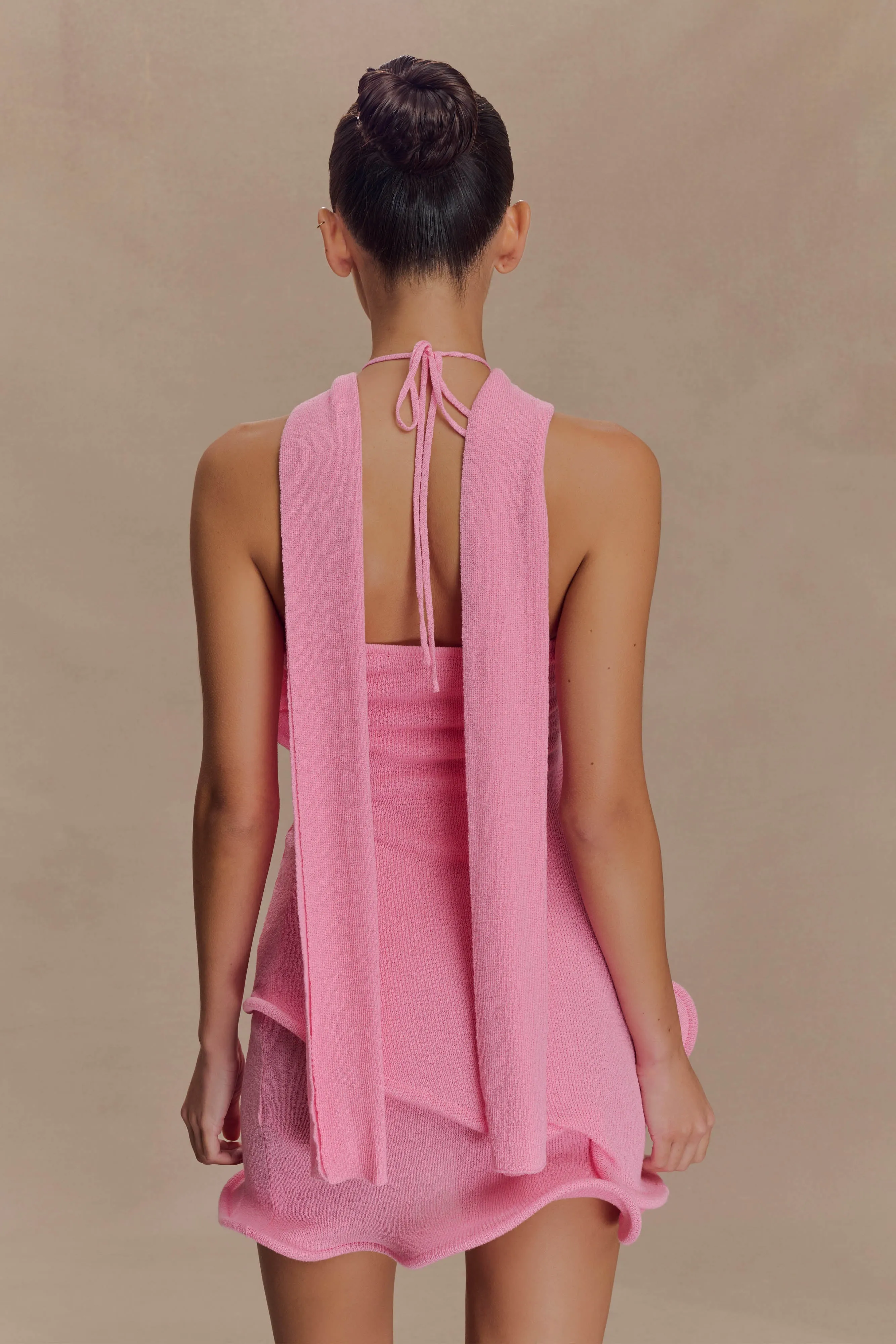 Caprice Halter Knit Mini Dress - Bubblegum Pink Comfortable Waist Design