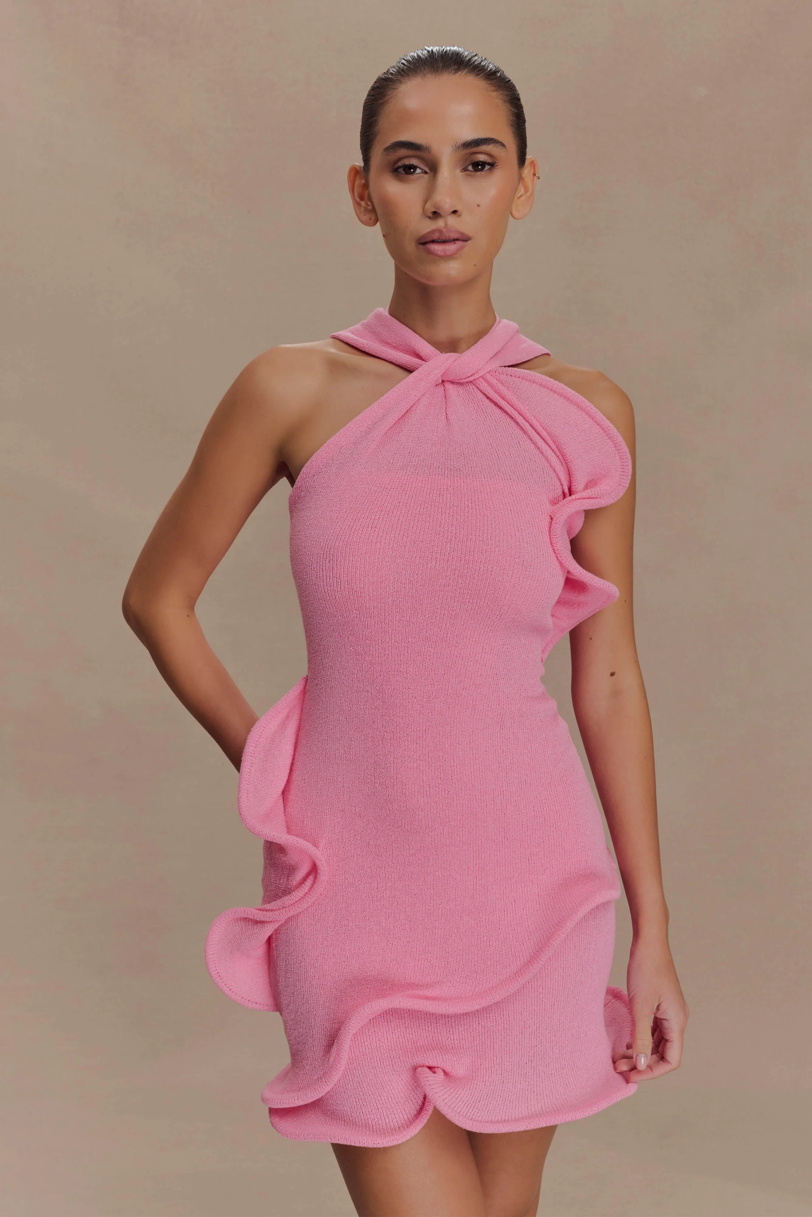 All-Day Wear Caprice Halter Knit Mini Dress - Bubblegum Pink