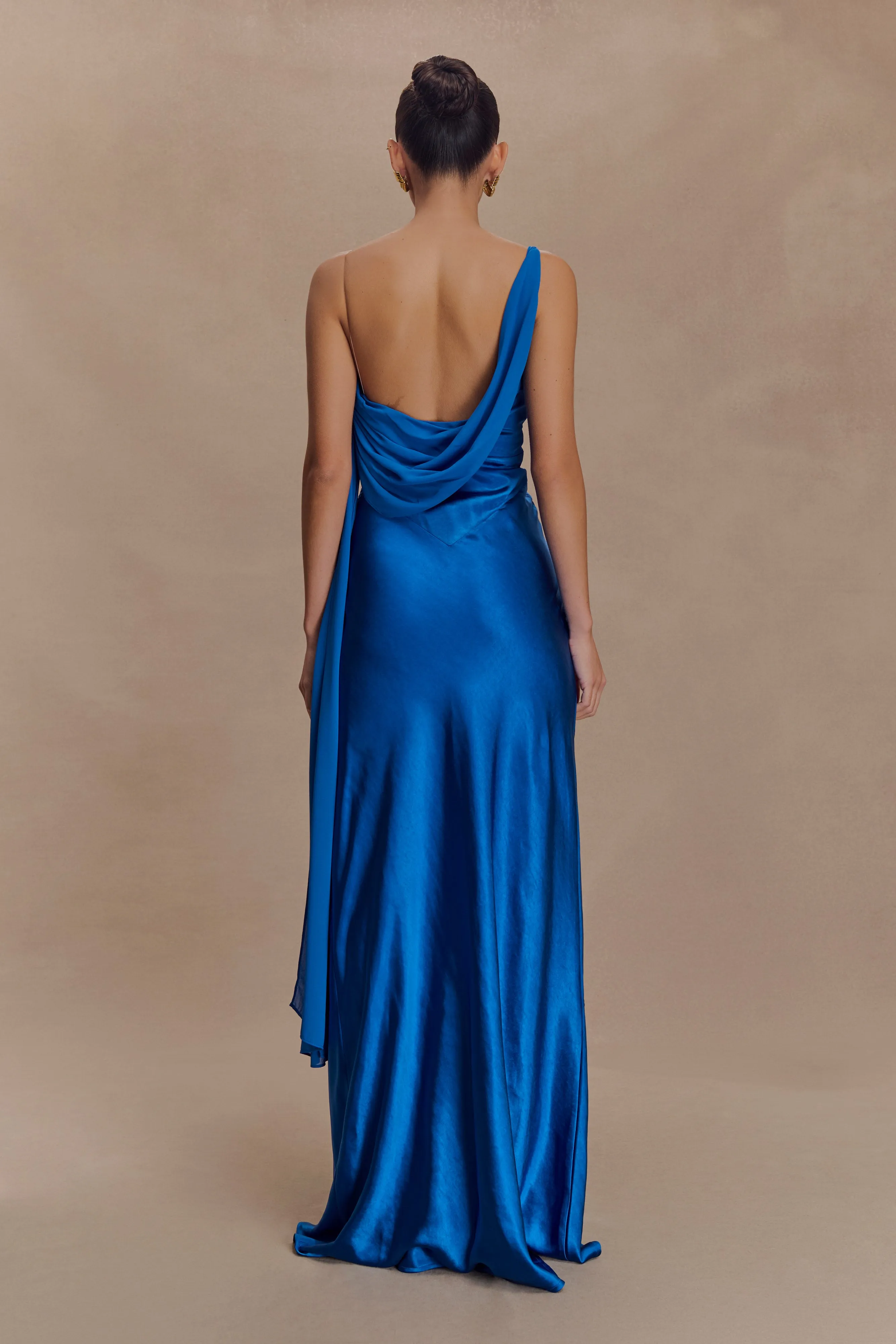Carah Satin And Chiffon Maxi Dress - Cobalt Light Volume Winter Layering