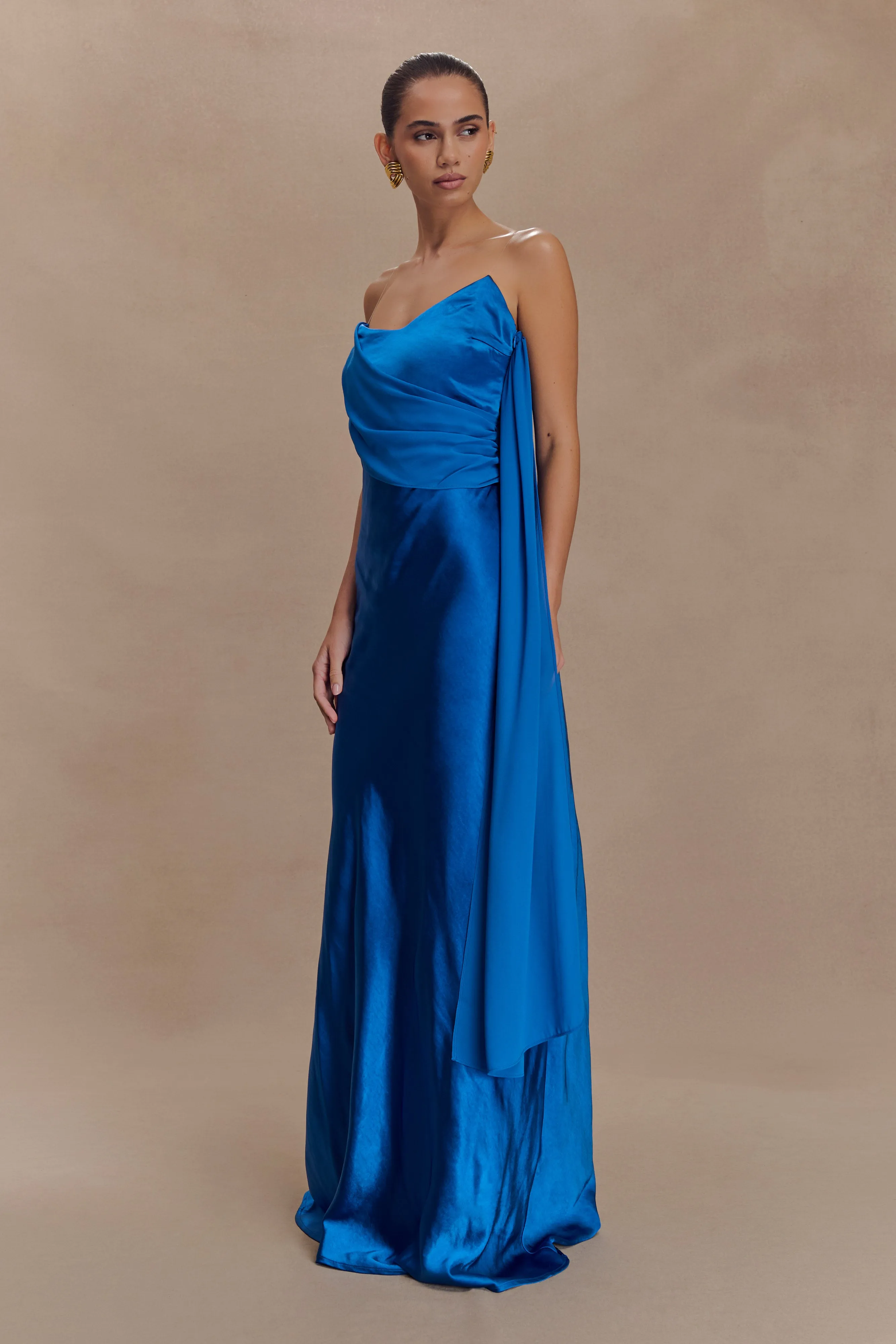 Carah Satin And Chiffon Maxi Dress - Cobalt Subtle Glow