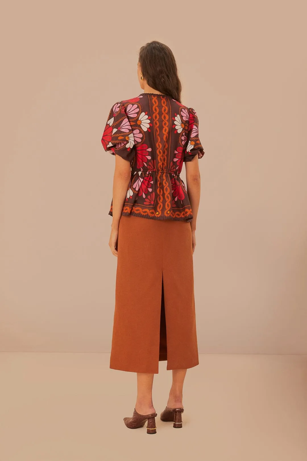 City Mood Eco Friendly Dye Caramel Midi Skirt