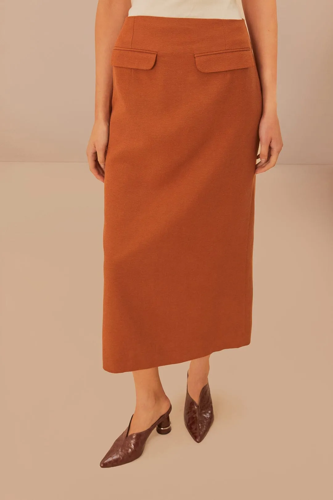 Caramel Midi Skirt Daily Fashion