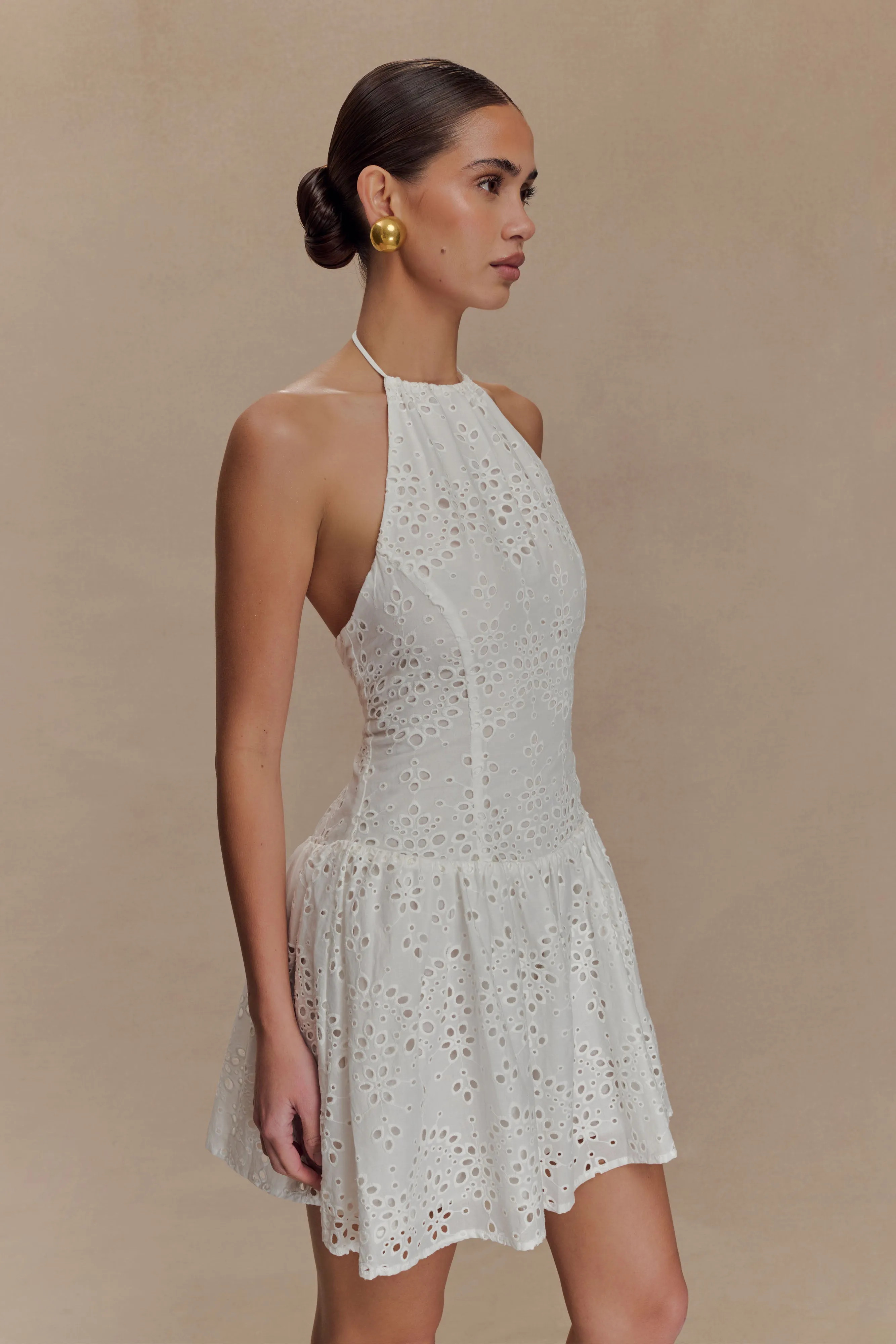 Carlina Broderie Mini Dress - White Elegant Tailoring