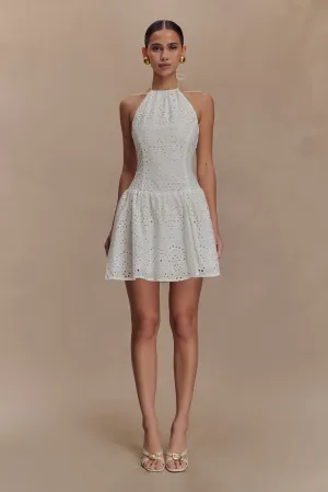 Carlina Broderie Mini Dress - White Form Fitting Refined Form