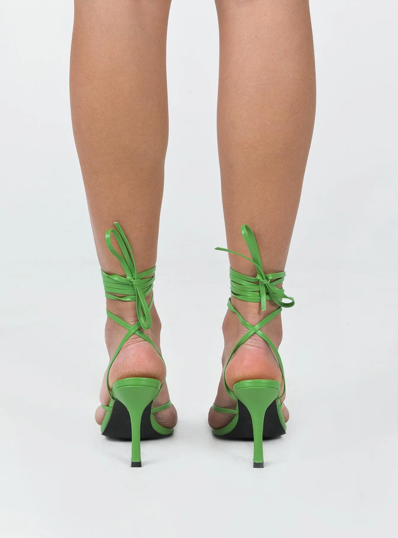 Caro Strappy Heels Green Eva Midsole Satin Pumps