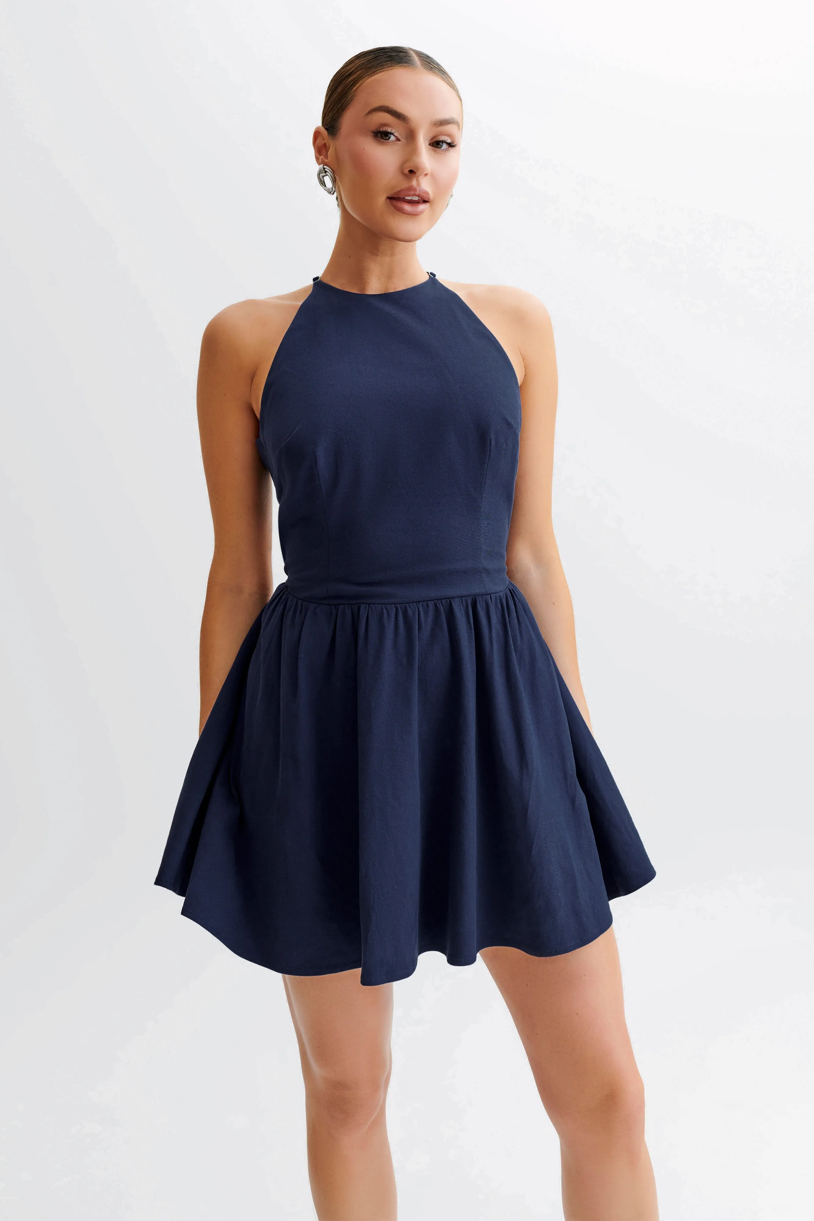Stylish Choice Carolina Cotton Halter Mini Dress - Navy