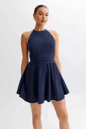 Stylish Choice Carolina Cotton Halter Mini Dress - Navy