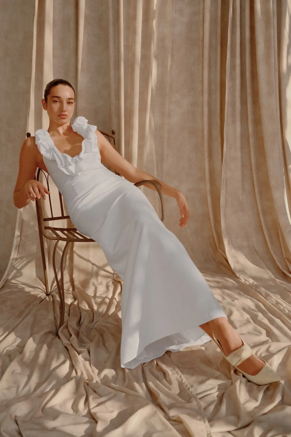 Smooth Layers Carolyn Linen Bubble Maxi Dress - White