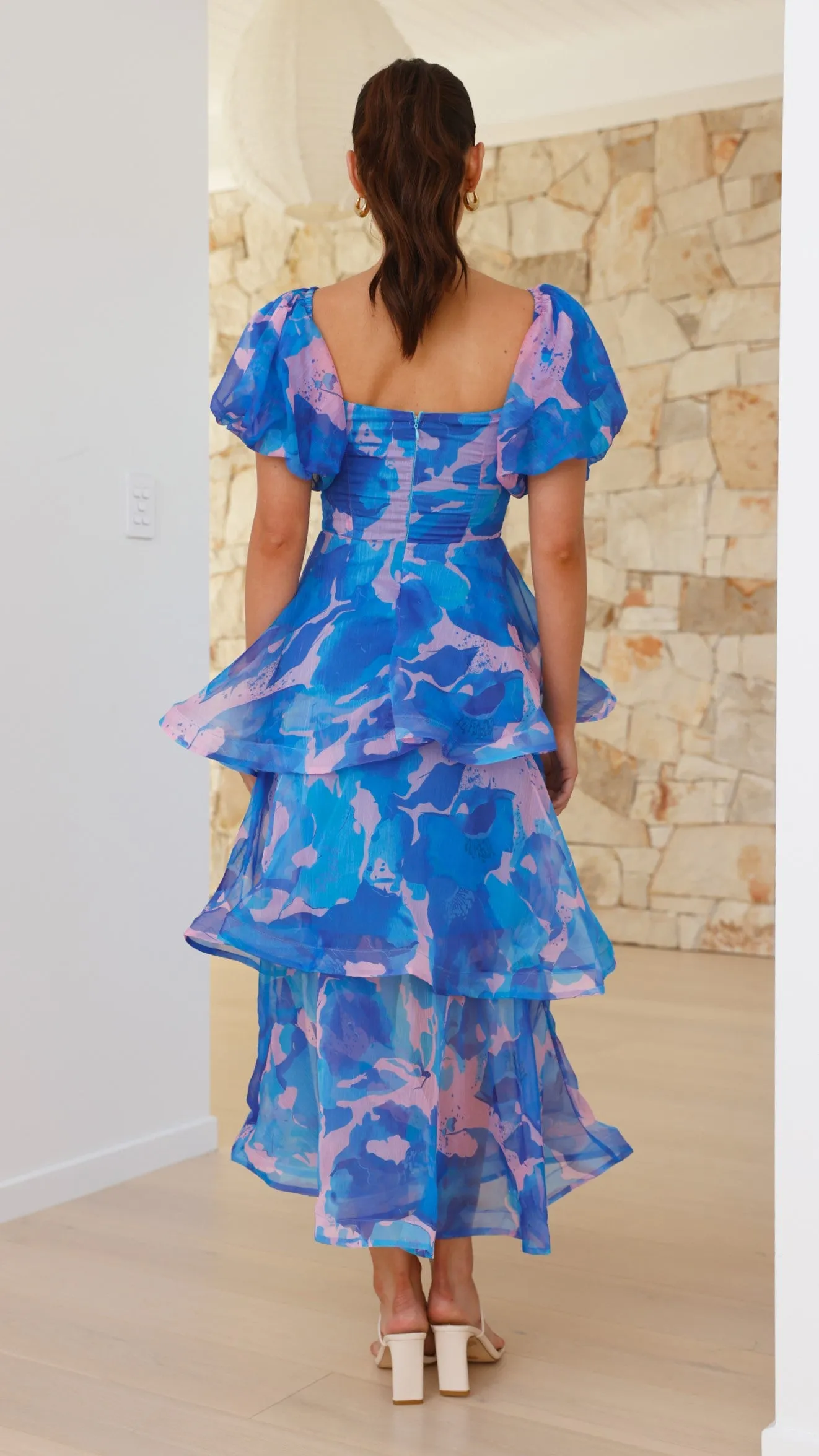 Harmonious Layers Casey Maxi Dress - Blue / Pink Print