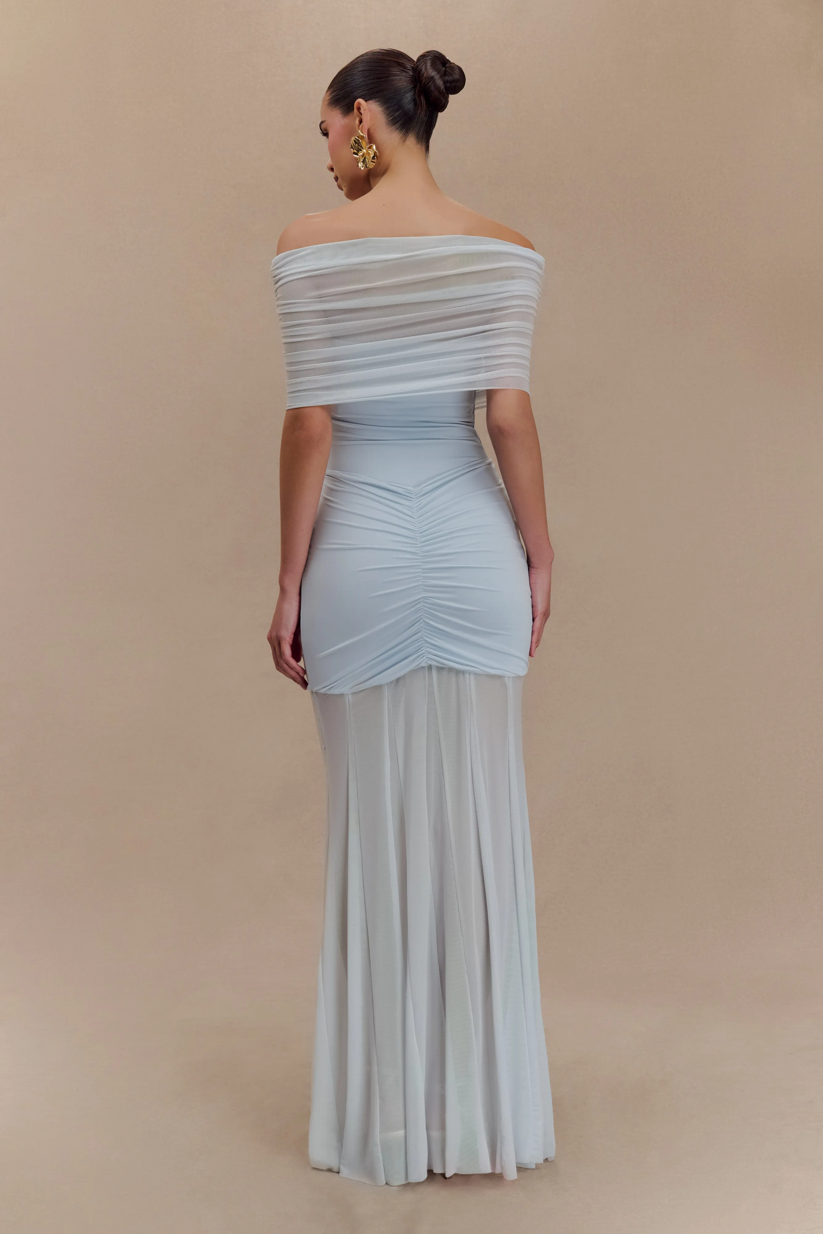 Caspian Slinky And Mesh Off Shoulder Maxi Dress - Pale Blue Daily Favorite
