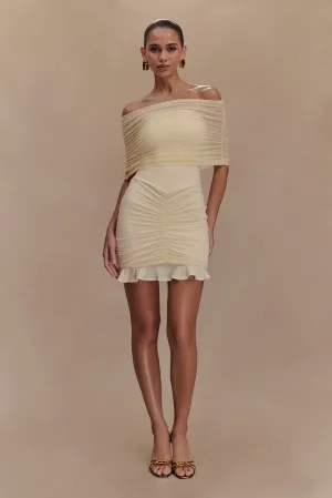 Caspian Slinky And Mesh Off Shoulder Mini Dress - Ivory Sleeveless Cut