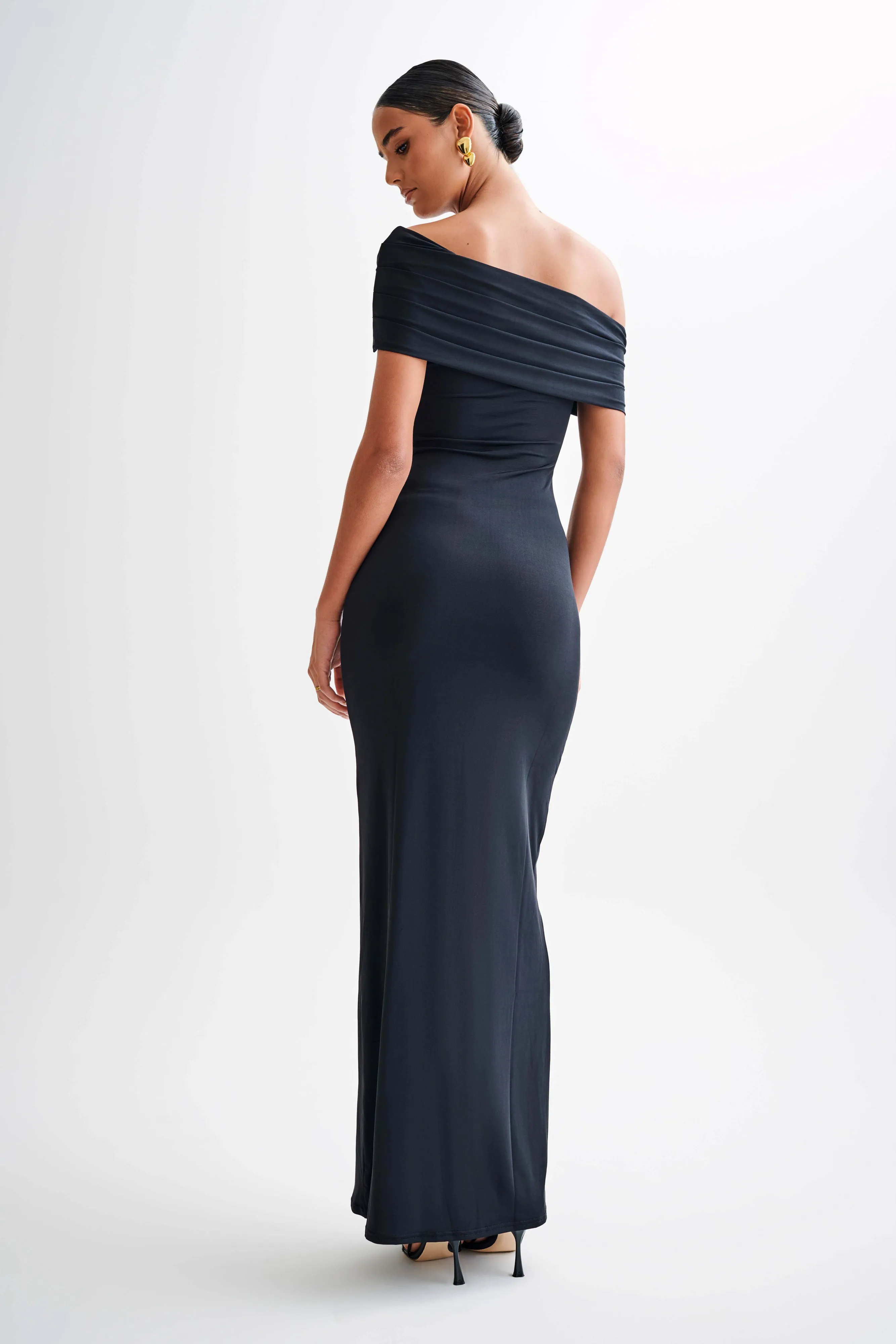 Cassandra Off Shoulder Slinky Maxi Dress - Black Country View