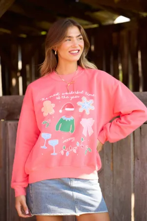 It's The Most Wonderful Time Of The Year Light Red Graphic Sweatshirt Sporty Wearable