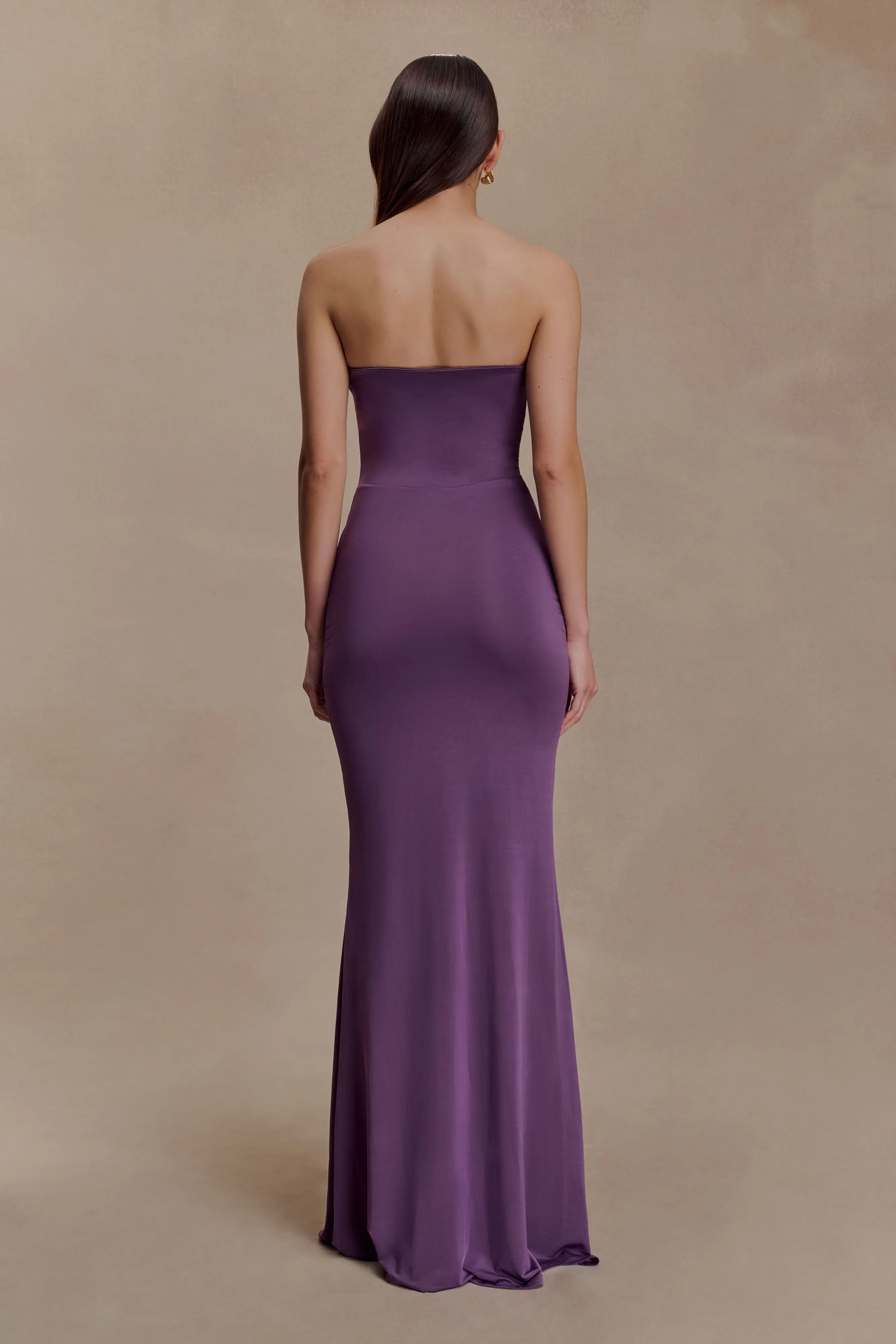 Sporty-Look Clean Style Madison Strapless Slinky Maxi Dress - Purple