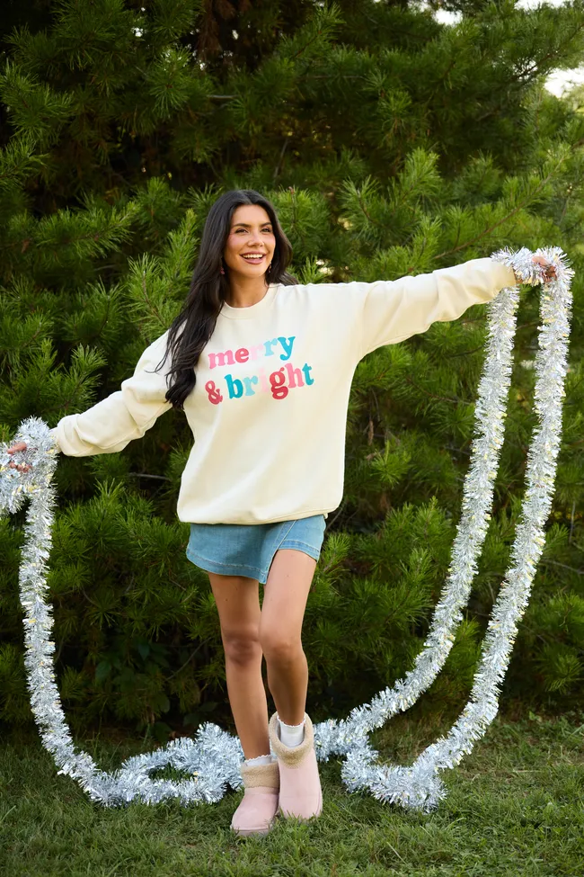 Merry & Bright Cream Graphic Sweatshirt Trendy Basics