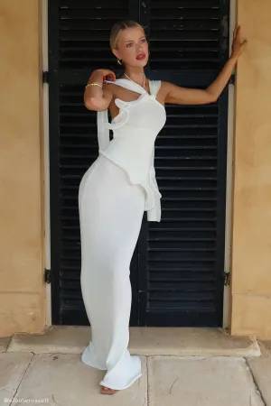 Caprice Halter Knit Maxi Dress - White Smart Waistband Fit