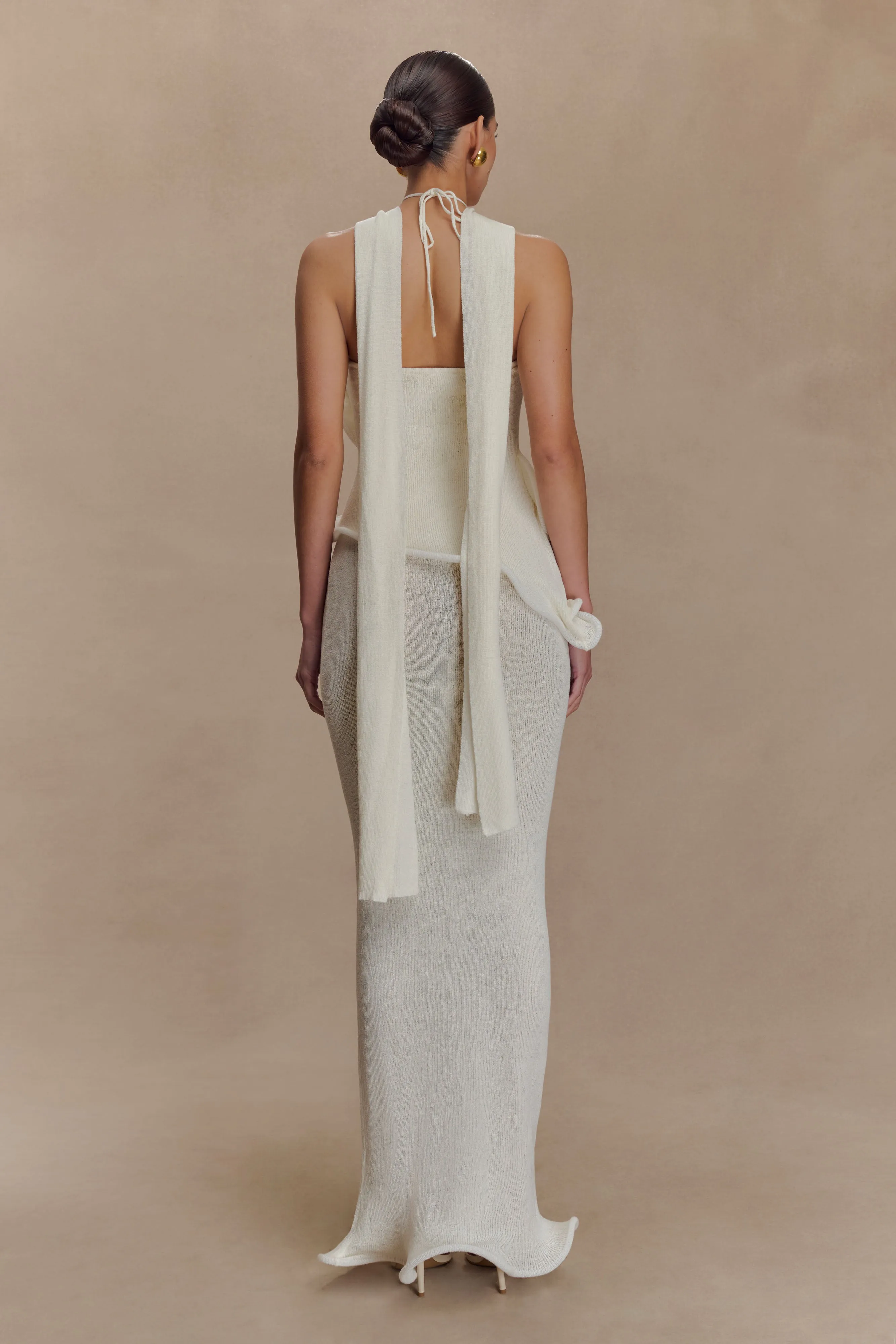 Caprice Halter Knit Maxi Dress - White Smooth Fit