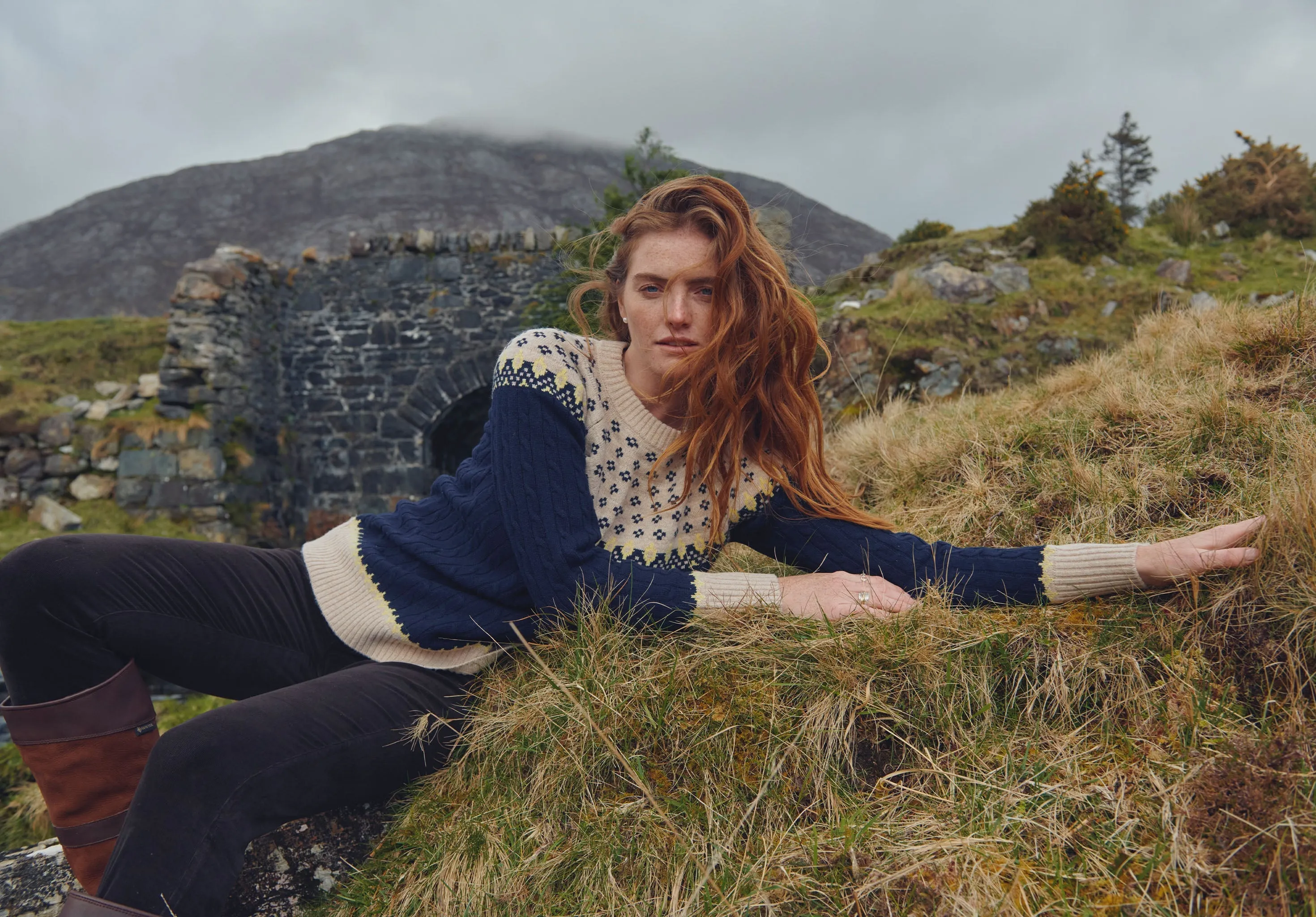 Thornfield Women??s Fair Isle knit - Navy Garment Dyed Process Modern Casual Look