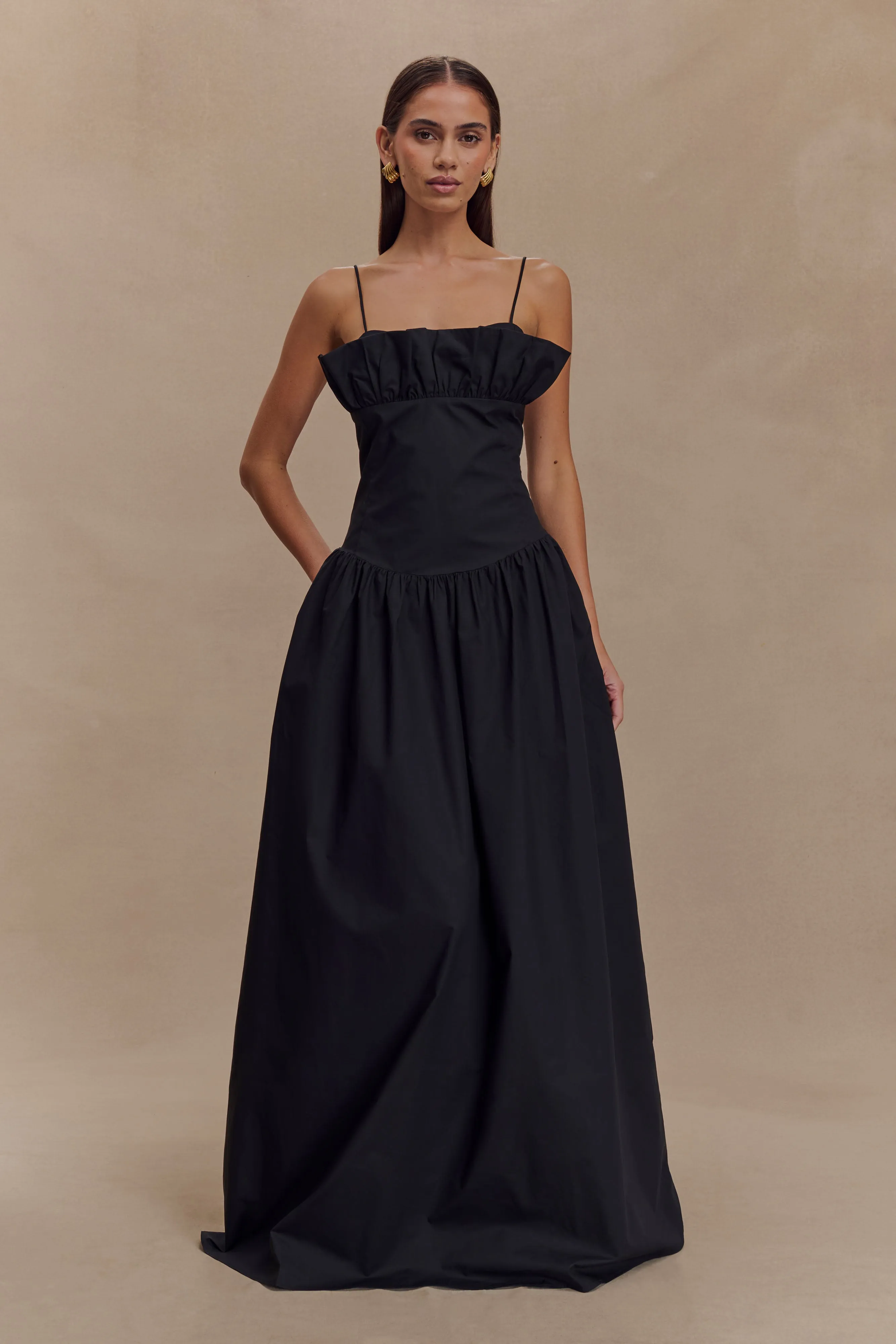 Versatile occasion dress Janis Cotton Frill Maxi Dress - Black