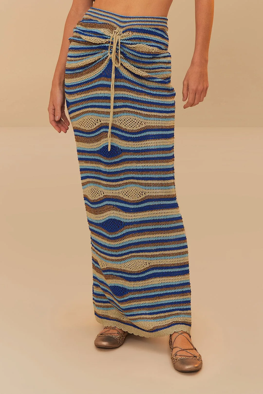 Blue Mixed Waves Knit Skirt Corduroy texture