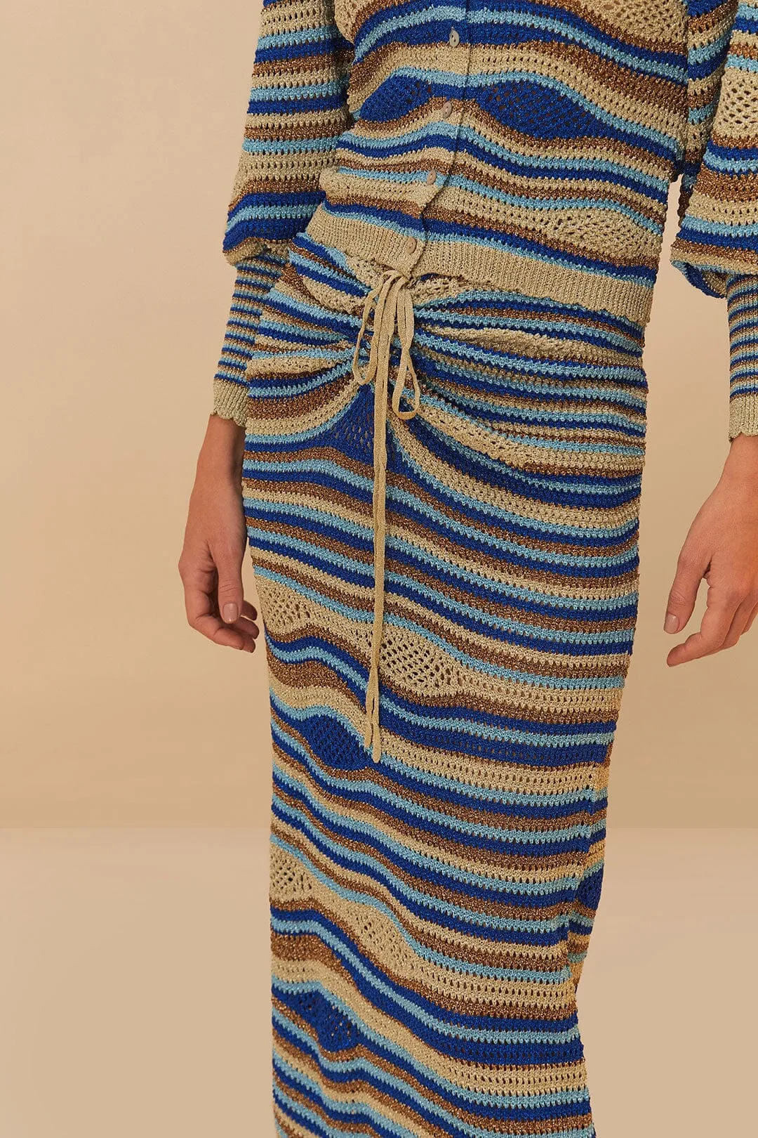 Blue Mixed Waves Knit Skirt slim fit Roll Up Fasten