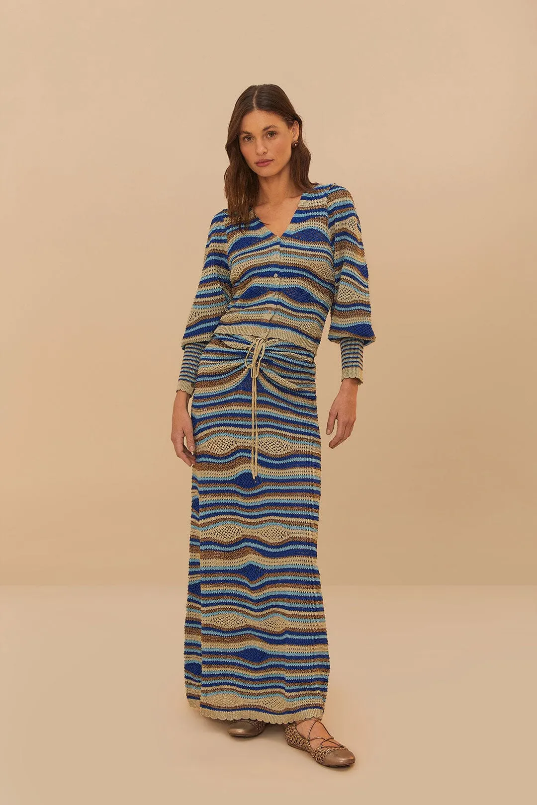 Blue Mixed Waves Knit Skirt Classic Fit Oversized style