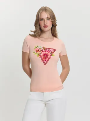 Chilly Day Wear Pink Triangle Logo Beads T-Shirt