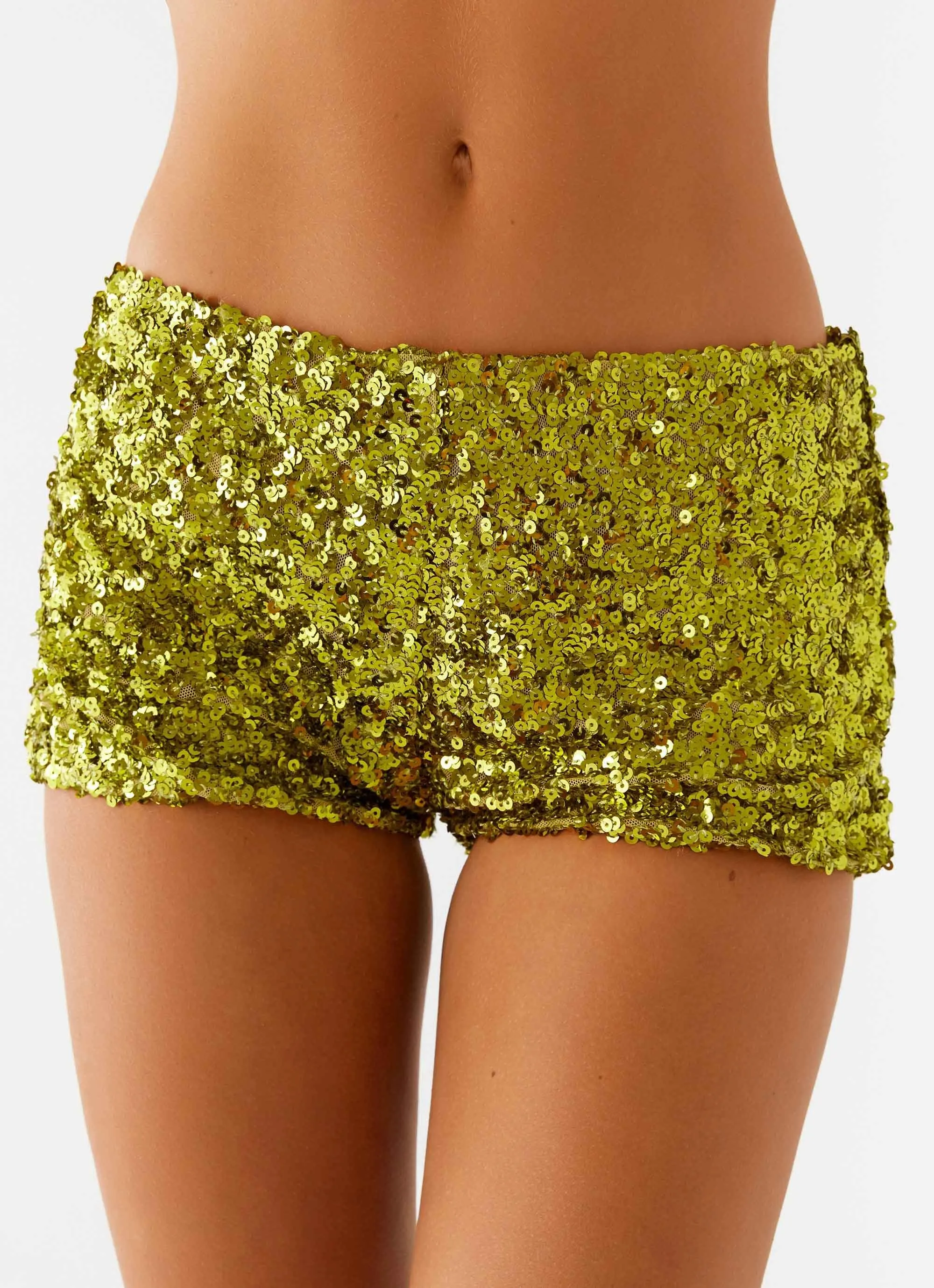 After Midnight Low Rise Sequin Mini Shorts - Olive Fair trade