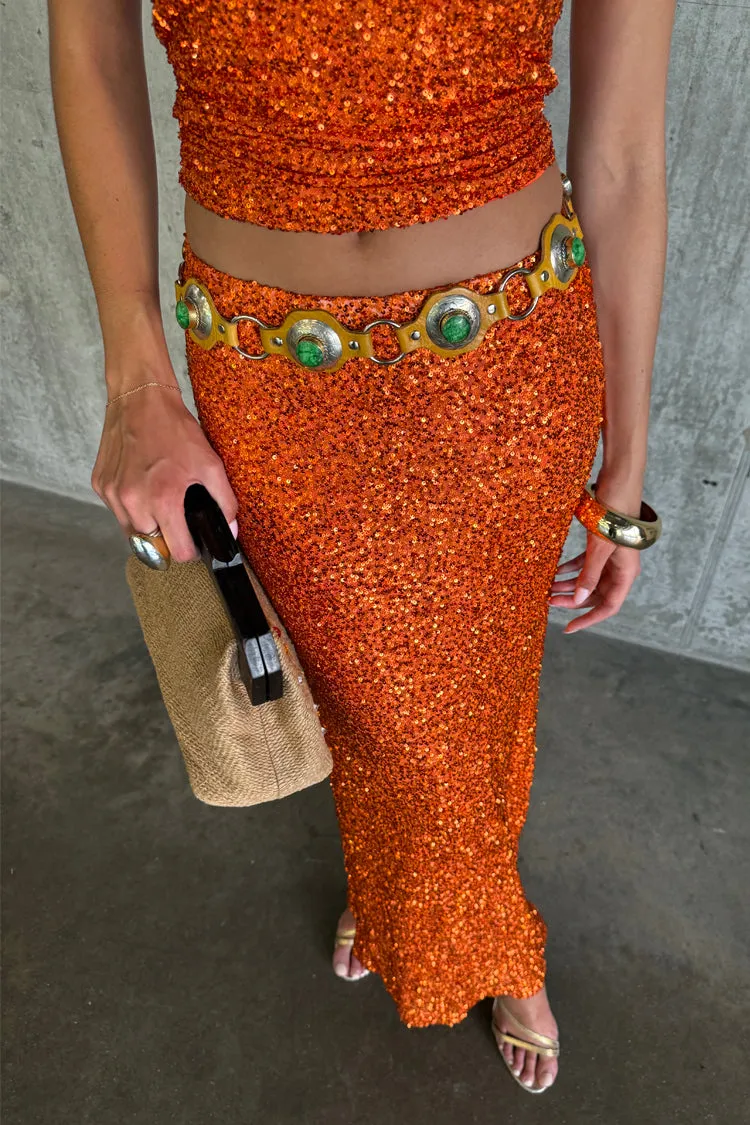 Orange Sequin Dorris Skirt Luxury Finish Fresh Energy