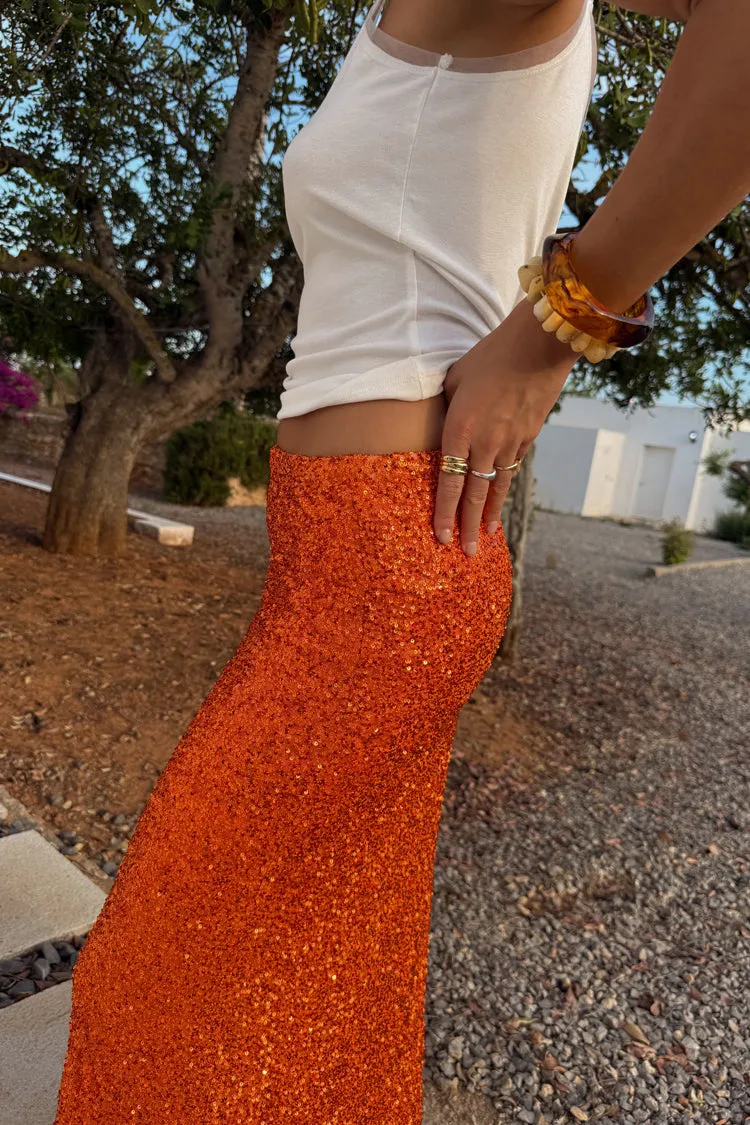 Orange Sequin Dorris Skirt Smooth Texture