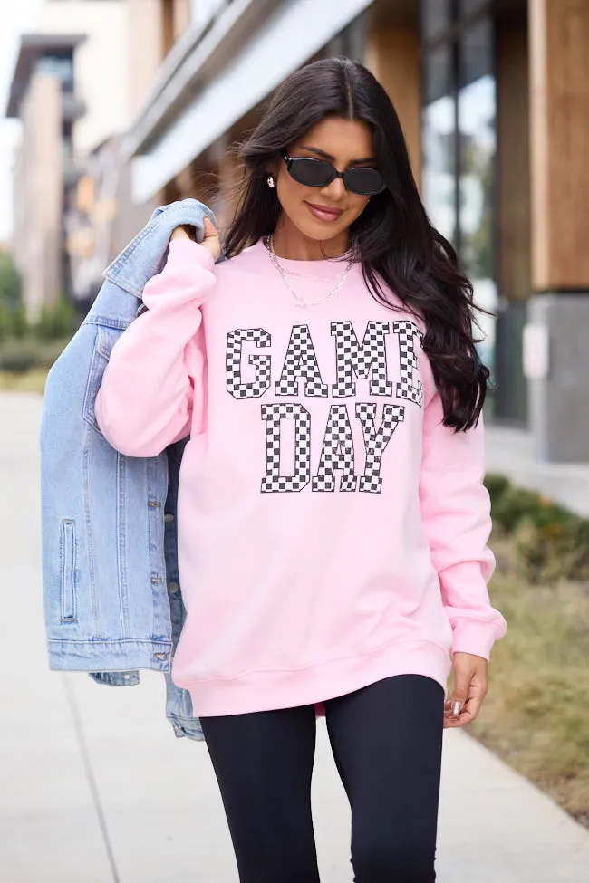 Checkered Game Day Light Pink Graphic Sweatshirt Weekend Relaxed