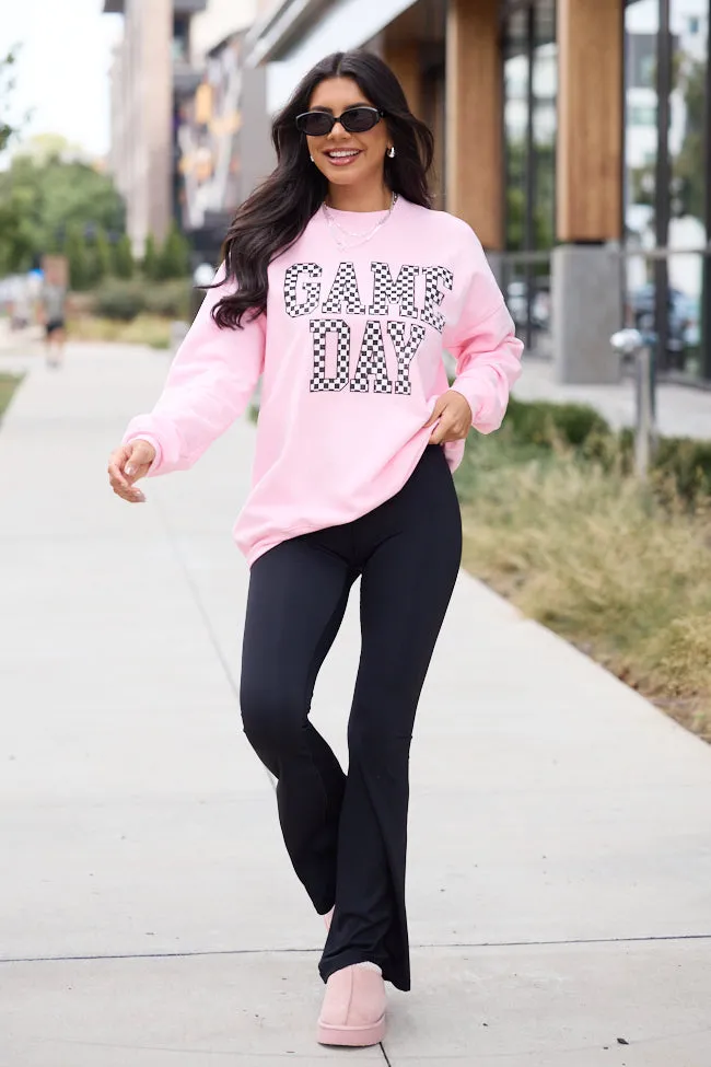 Sporty Design Checkered Game Day Light Pink Graphic Sweatshirt