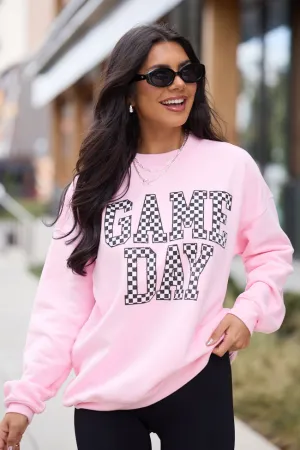 Classic Sporty Everyday Comforts Checkered Game Day Light Pink Graphic Sweatshirt
