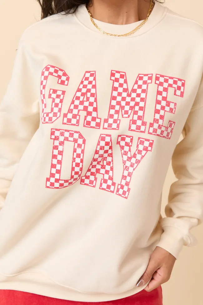 Checkered Red Game Day Cream Graphic Sweatshirt product sustainability impact