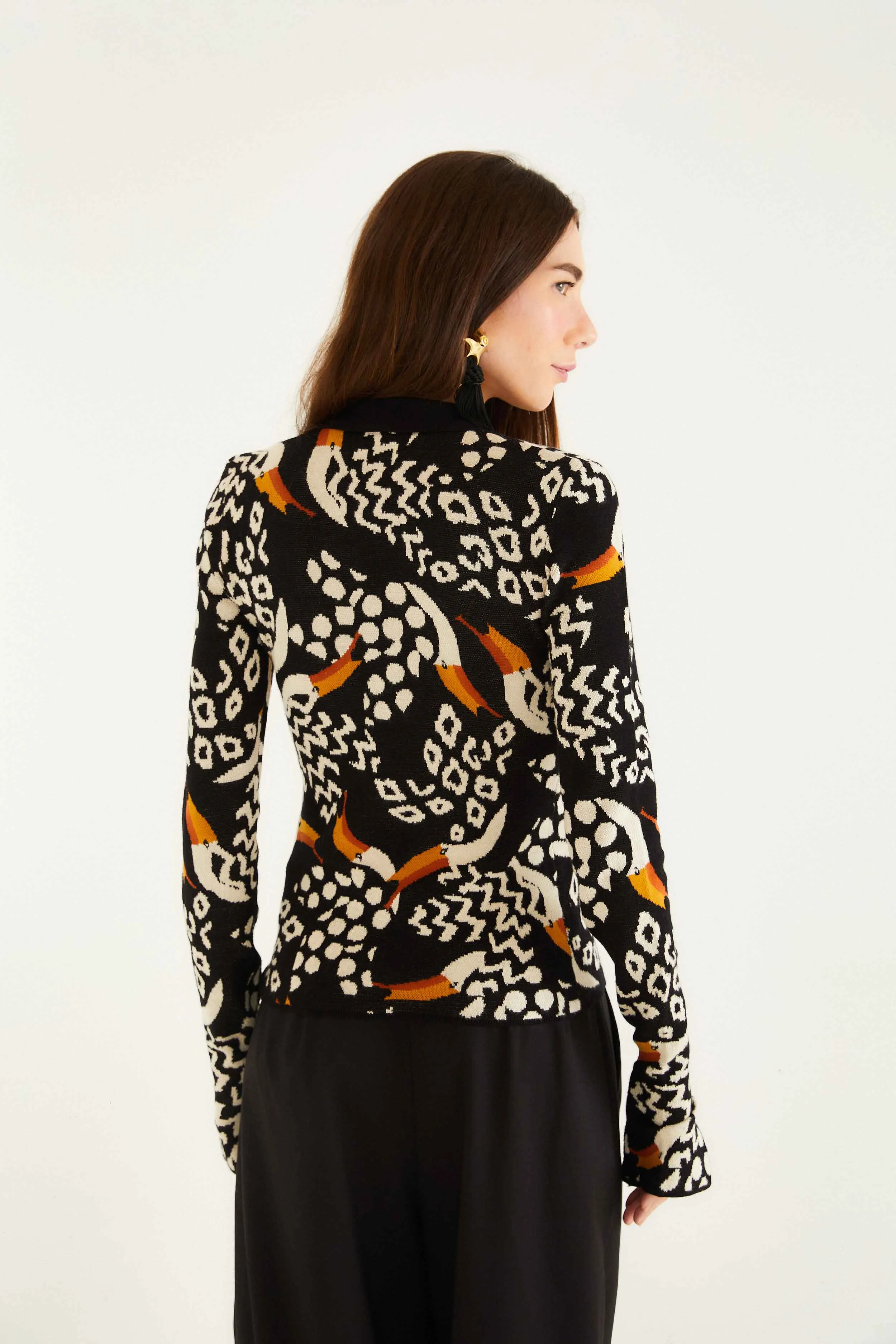 Black Tucanissimo Long Sleeve Polo Knit Top mesh ventilation