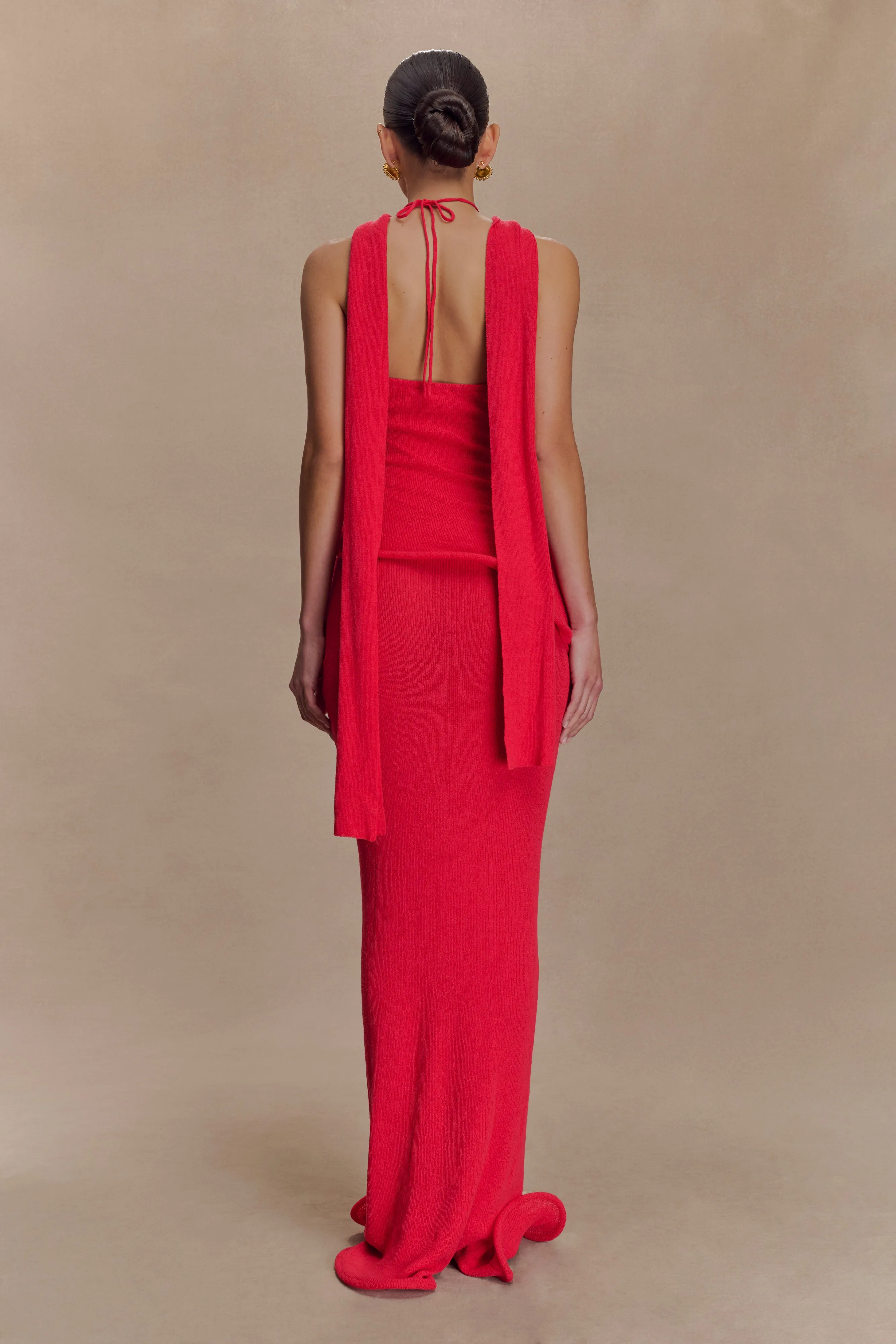 Form Focus Caprice Halter Knit Maxi Dress - Red