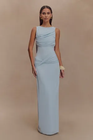 Henley Slinky Drape Maxi Dress - Pale Blue Cut-Out-Detail