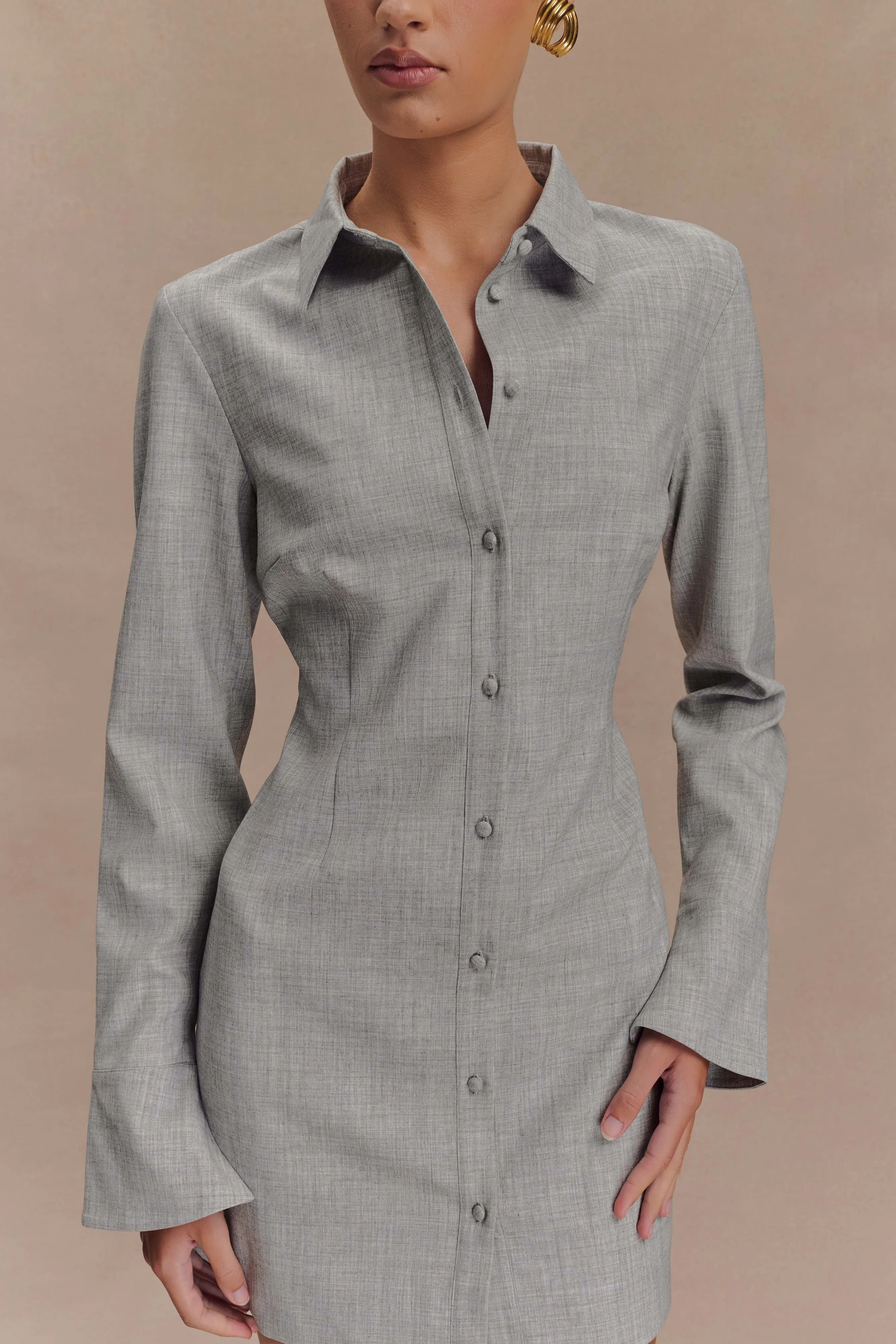 HypoallergenicFiber Vibrant Tone Dorian Fitted Shirt Mini Dress - Charcoal Marle