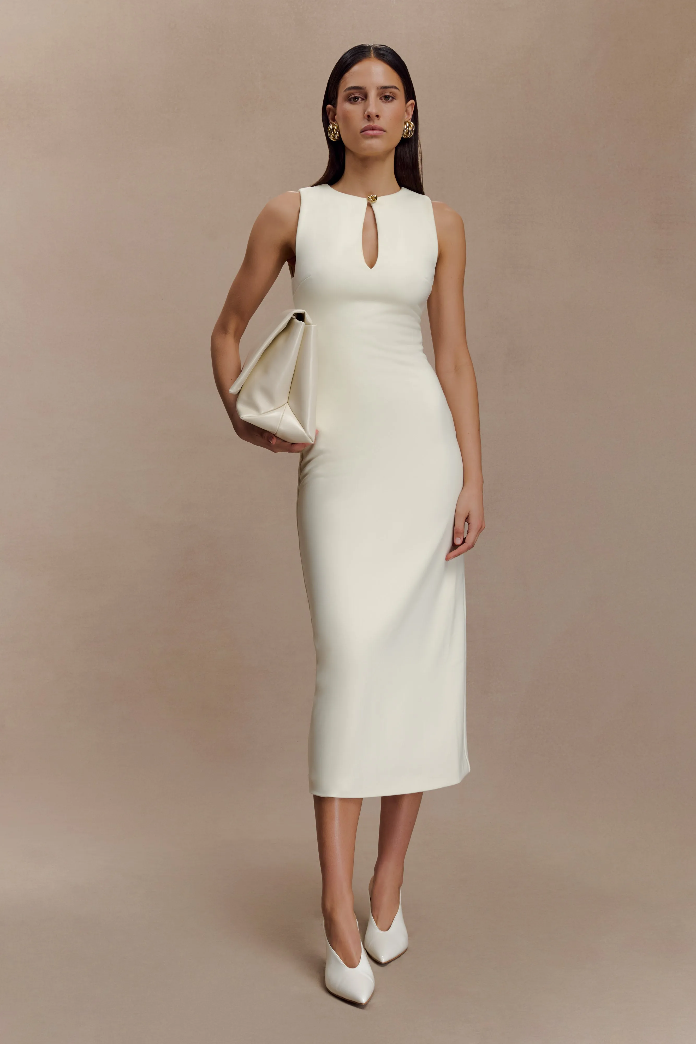 Casual and Comfy Norah Sleeveless Crepe Midi Dress - Ivory