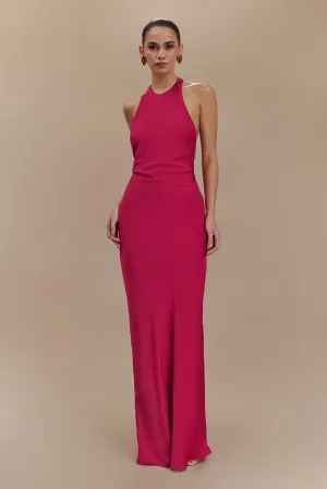 Fresh Fit Perfect Fit Wear Rinna Satin Halter Maxi Dress - Pink Cherry