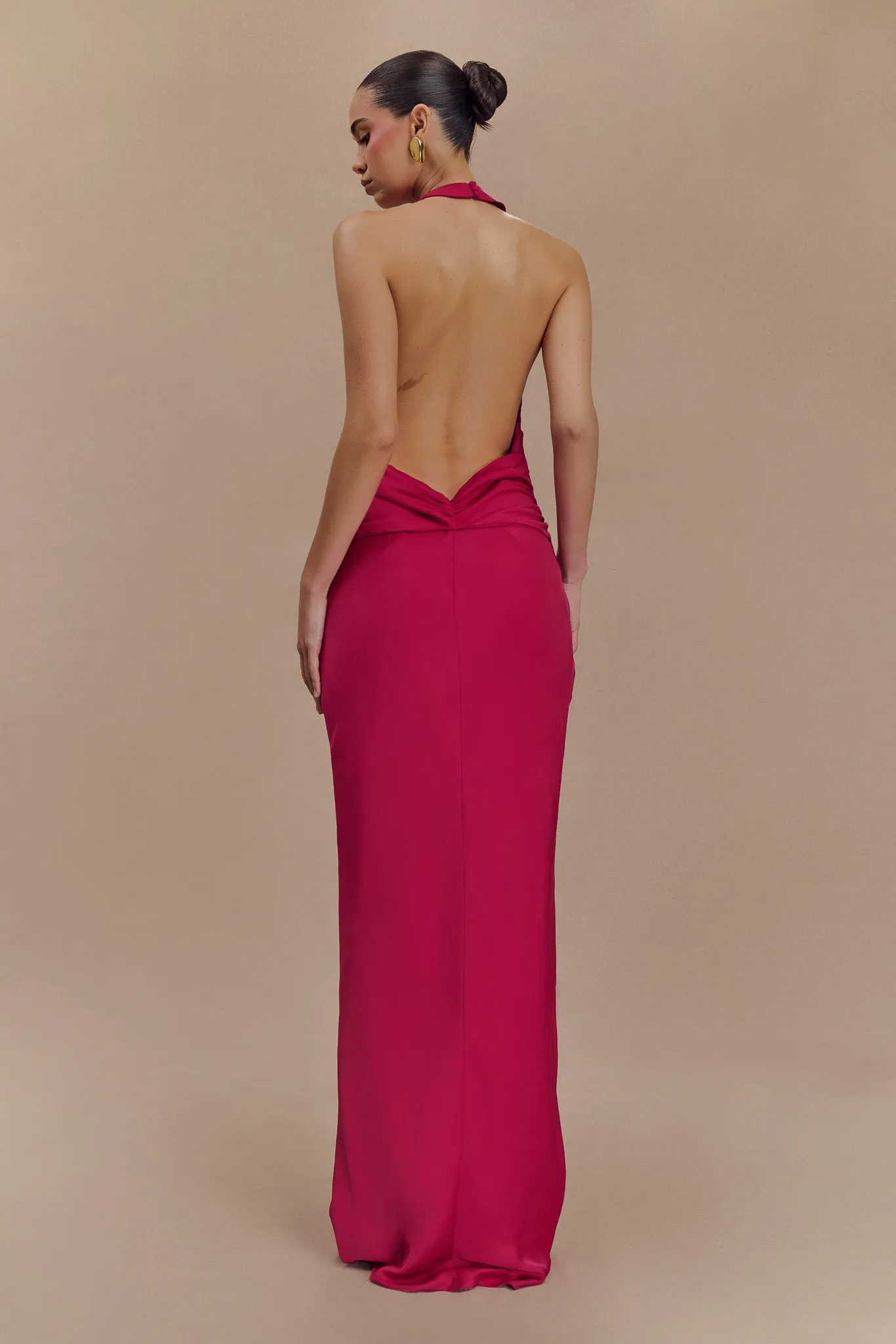 Rinna Satin Halter Maxi Dress - Pink Cherry Fresh Motion
