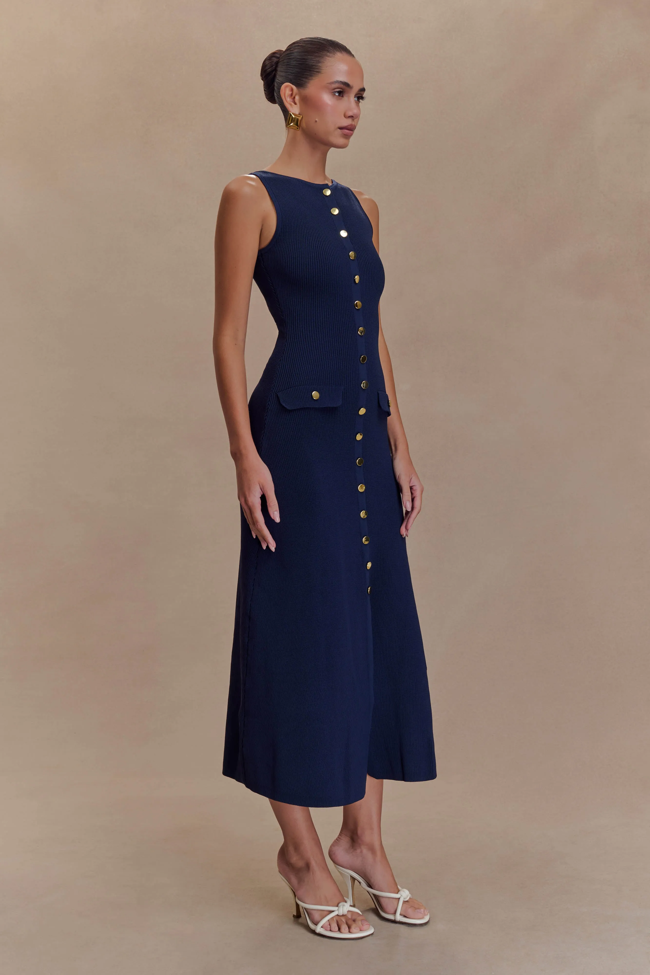 Sawyer Sleeveless Buttoned Maxi Dress - Navy Maternity-Fit Relax Flex