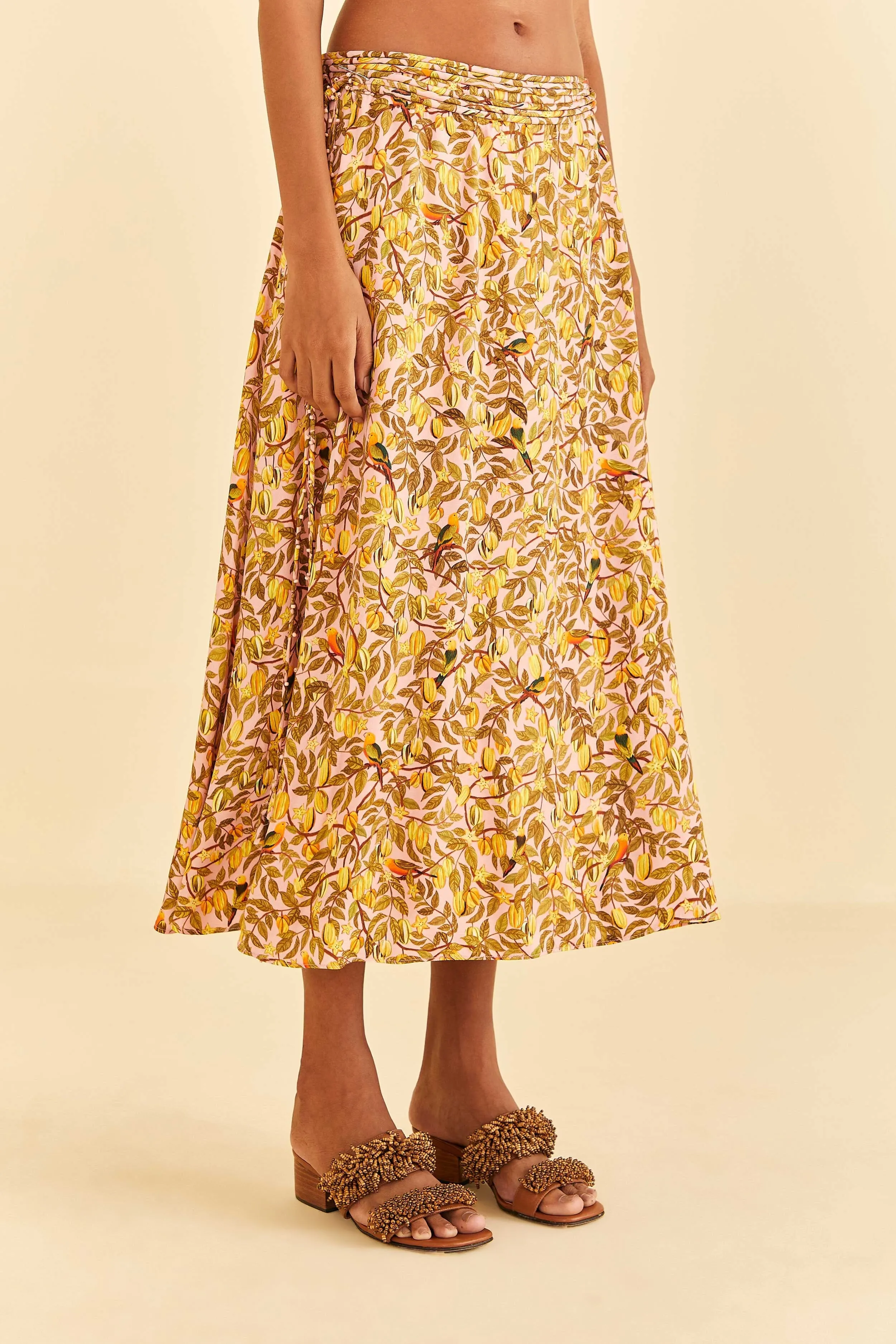 Layered Structure Cultural Event Light Pink Star Fruit Midi Skirt