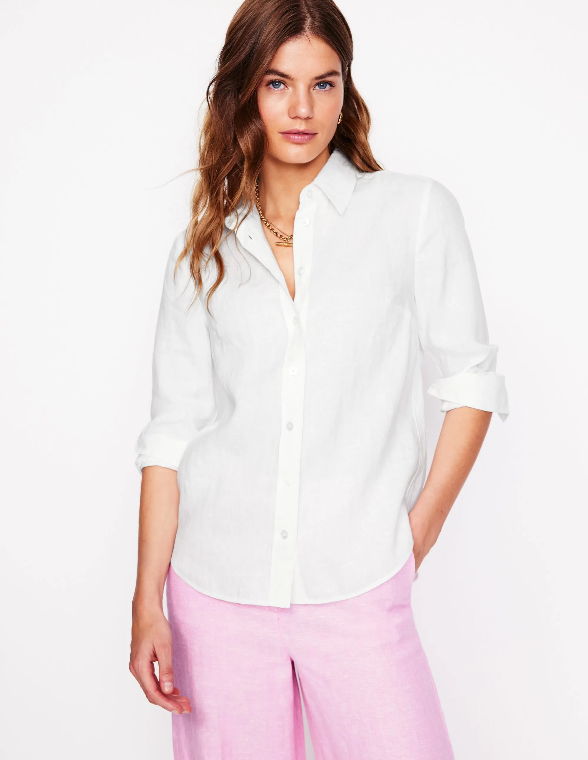 Sienna Linen Shirt-White Casual Design Fit