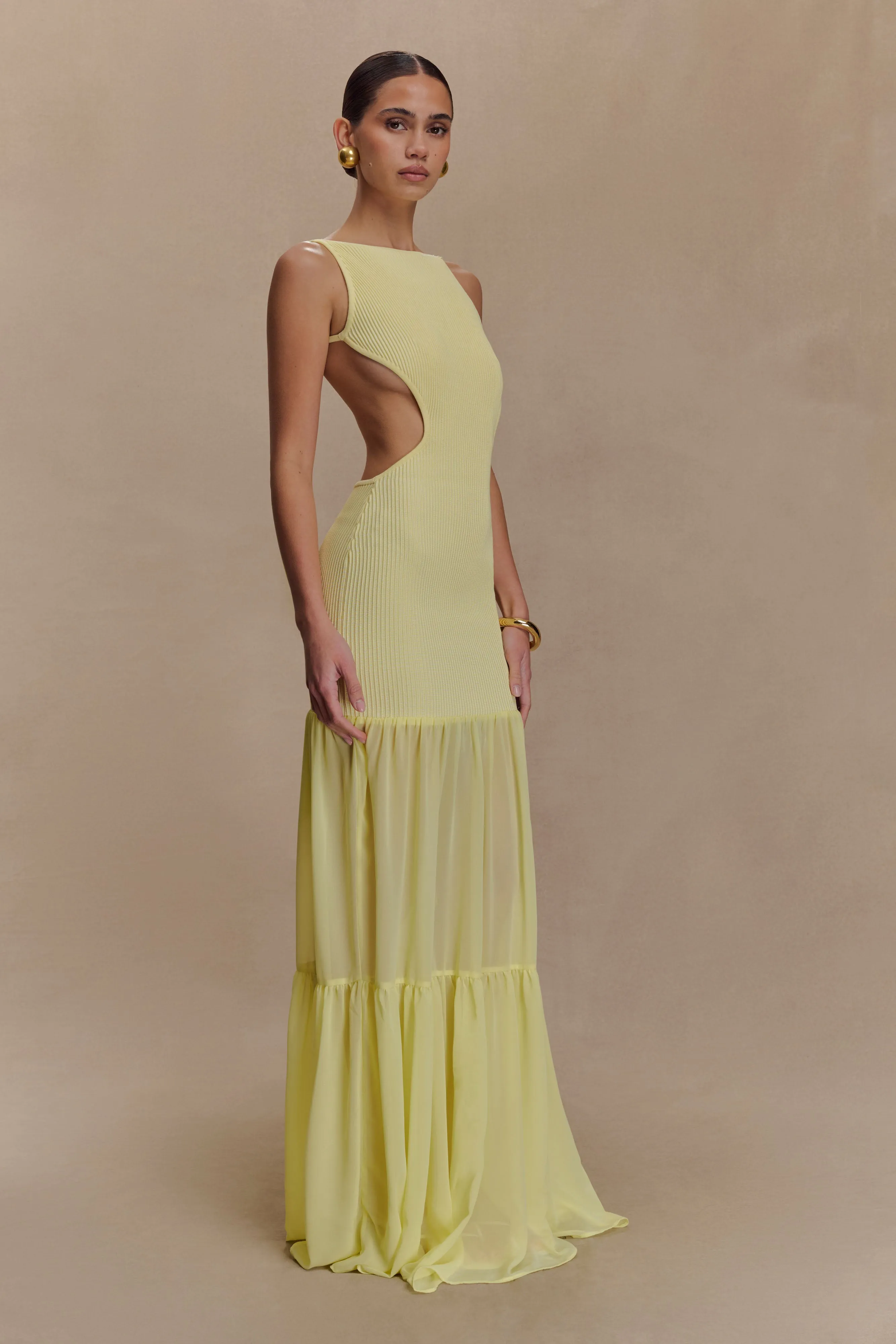 Haille Knit Chiffon Maxi Dress - Lemon Casual Fit