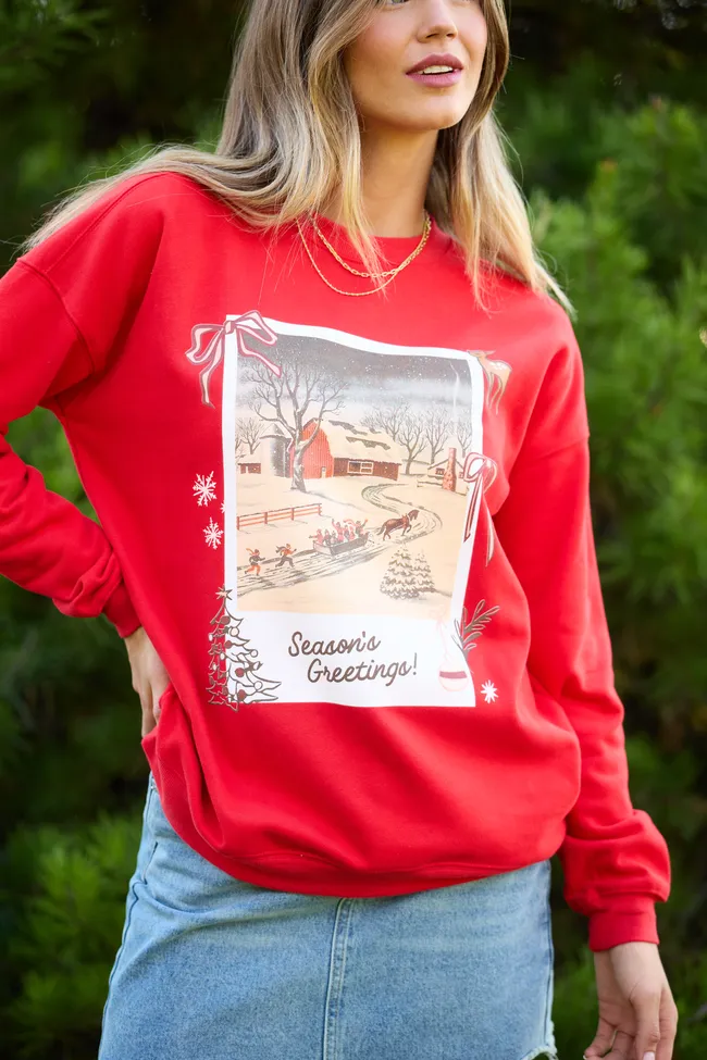 product affordable accessibility Christmas Photo Print Red Graphic Sweatshirt