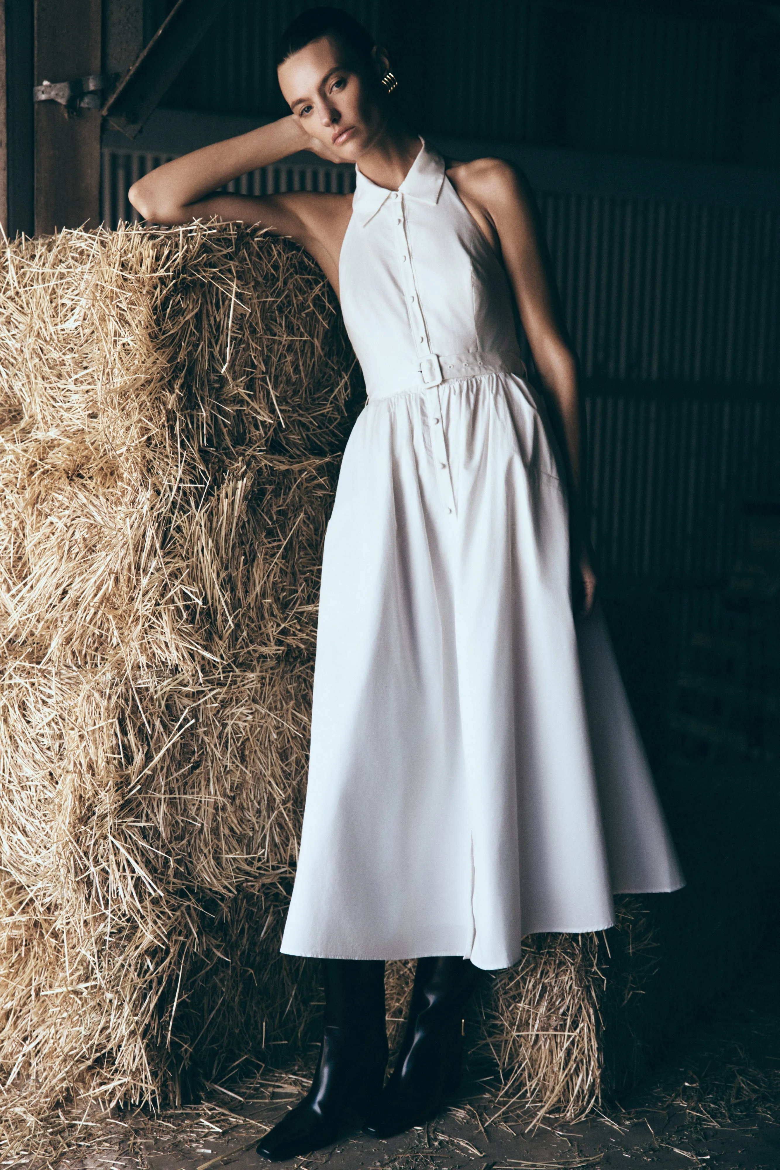 Cindy Collared Midi Dress - White Night Style
